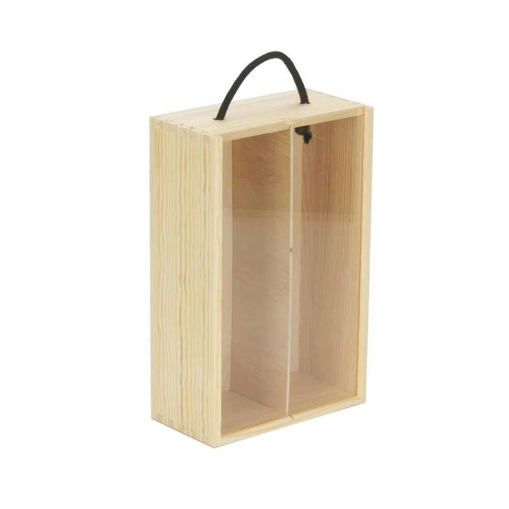 Red Hamper 2 Beer Bottle Pinewood Carry Case With Acrylic Lid - One Size