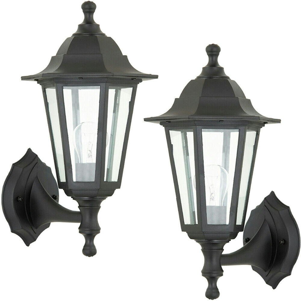 Rackhams Light/Black Pack Ip44 Outdoor Wall Rust Proof Glass Lamp Traditional Lantern Size 2