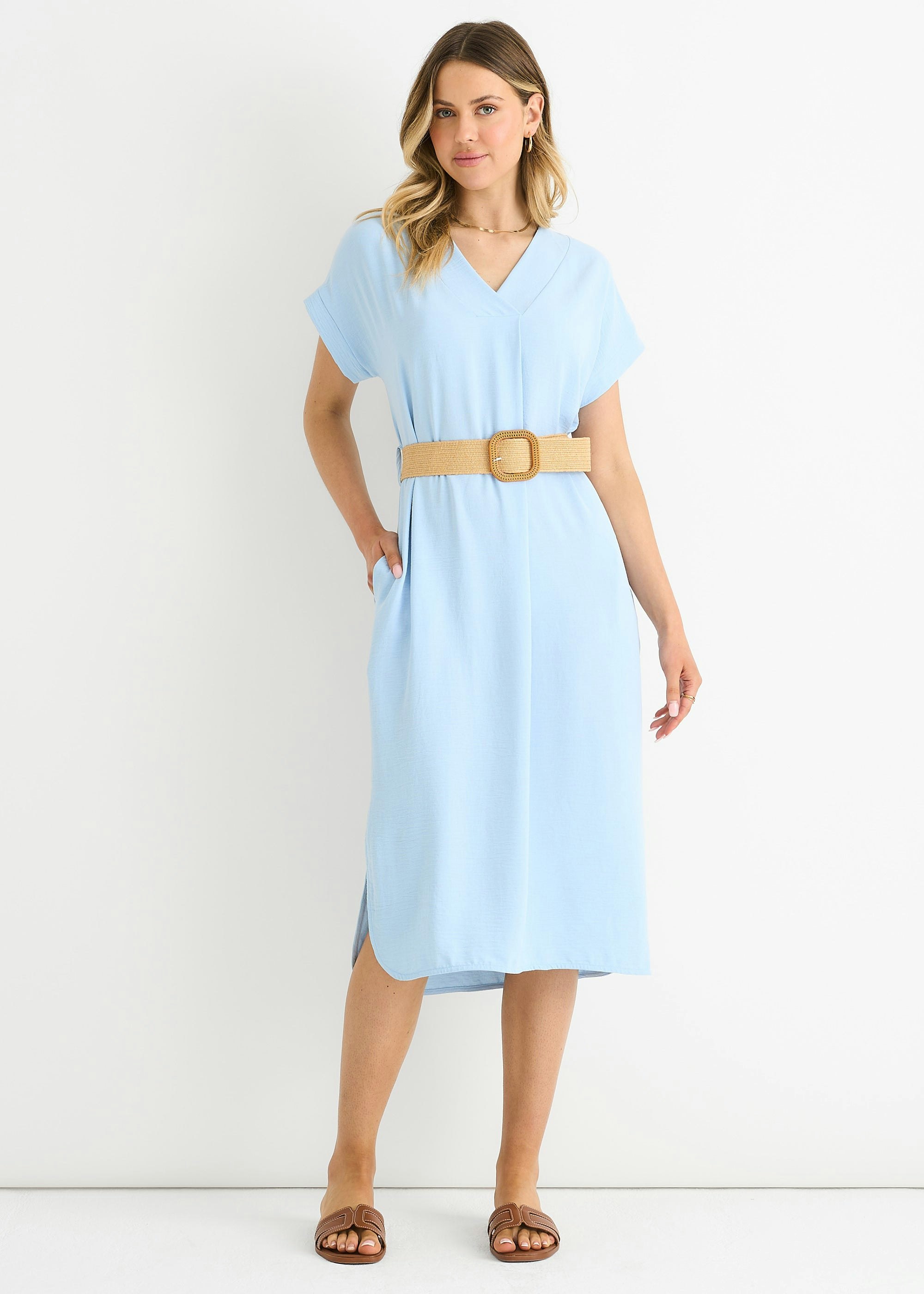 Gini London Blue Air Flow Belted Oversized Dress - S-M (Uk 8-10/Us 4-6/Eu 36-38)