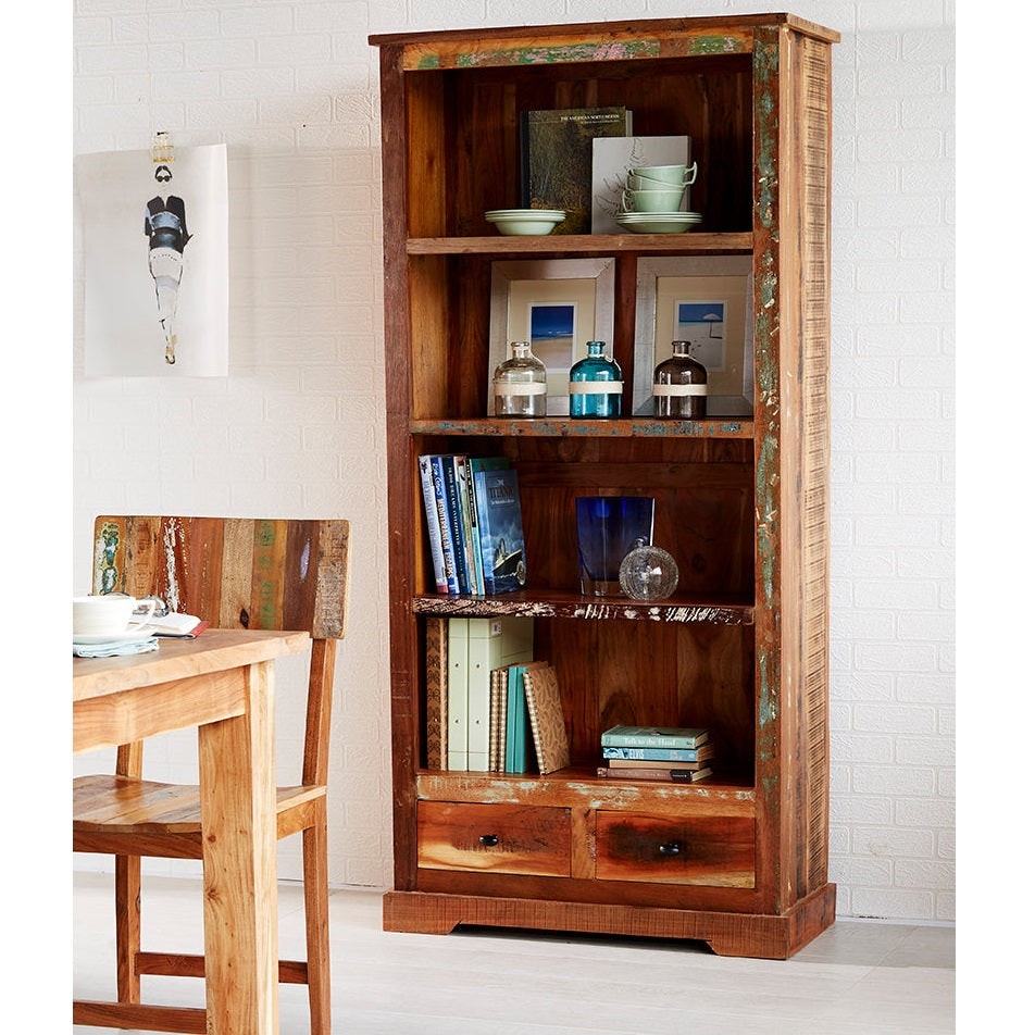 Ih Design Dahila Reclaimed Boat Large Bookcase - Wood - 1 - 85Cm X 40Cm X 180Cm (Lxdxh)