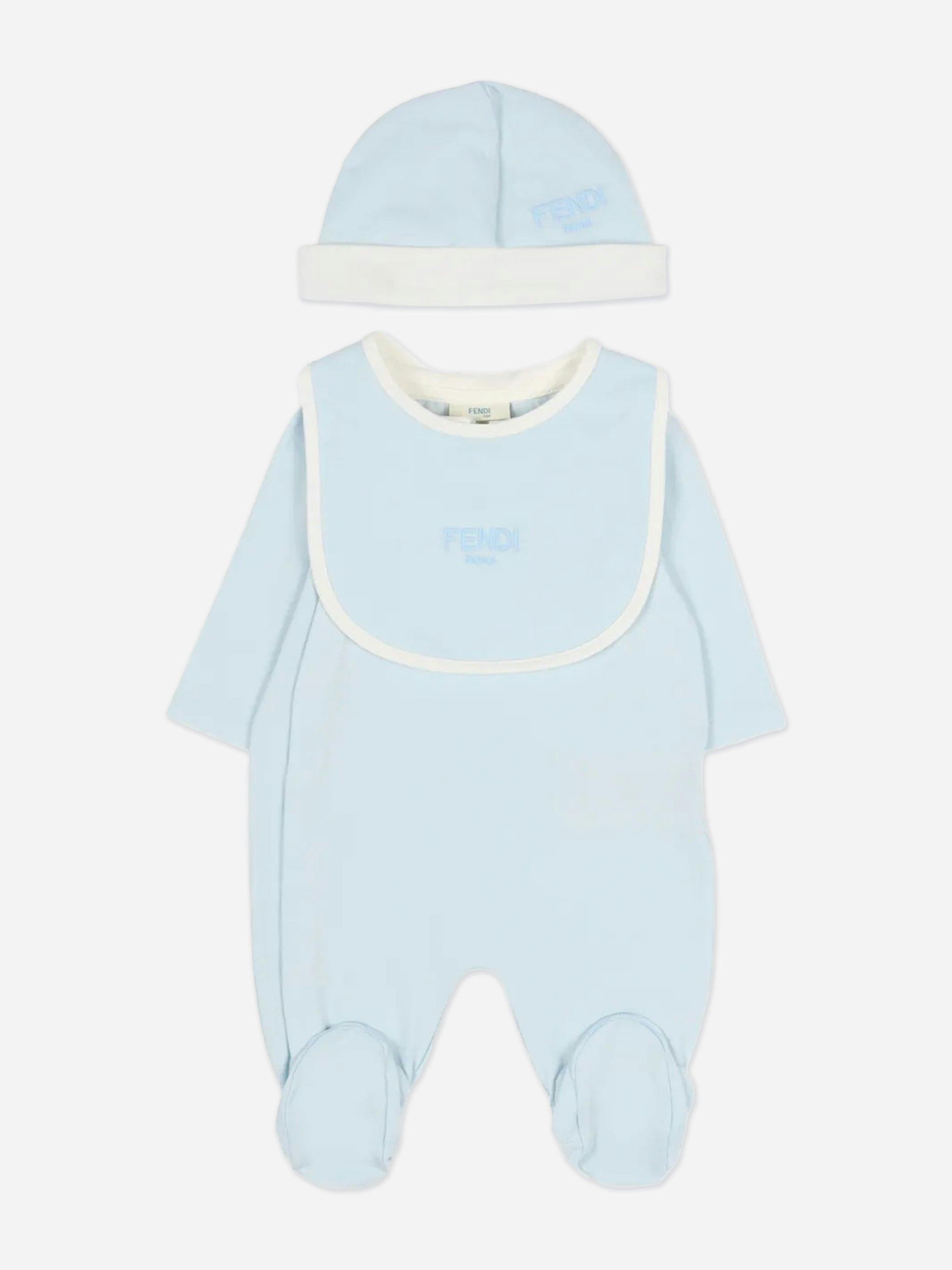 Fendi Kids Boys Blue Fendi Baby Logo Babygrow Set In - 1 Mth