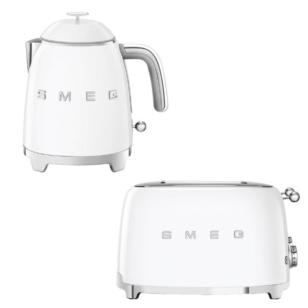 Smeg White Klf05 Retro 50'S Style Mini Kettle & Tsf03 Retro 4-Slice Toaster Set 0.8L