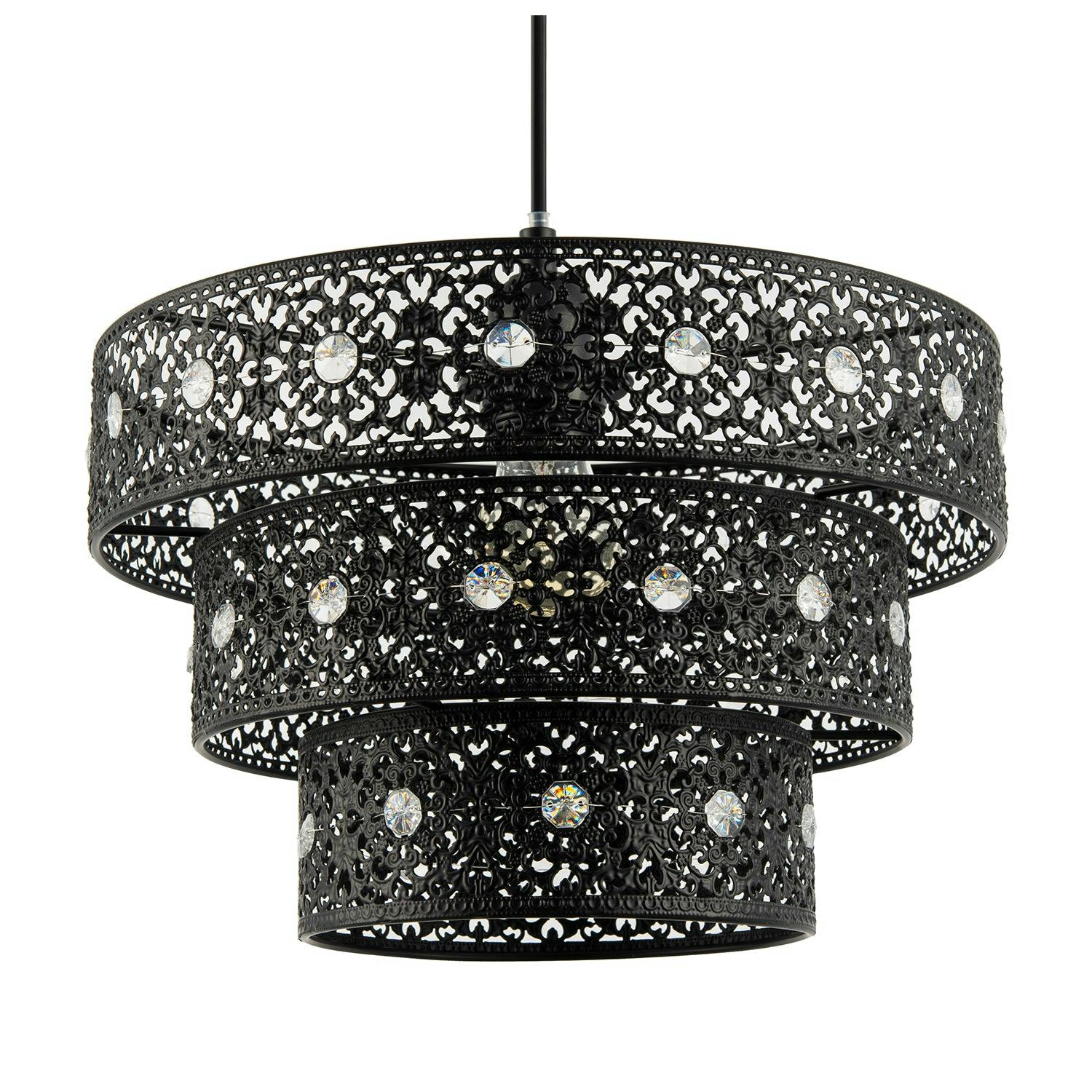 Rackhams Black Matte Acrylic Gem Moroccan Style Triple Tier Pendant Lamp Shade