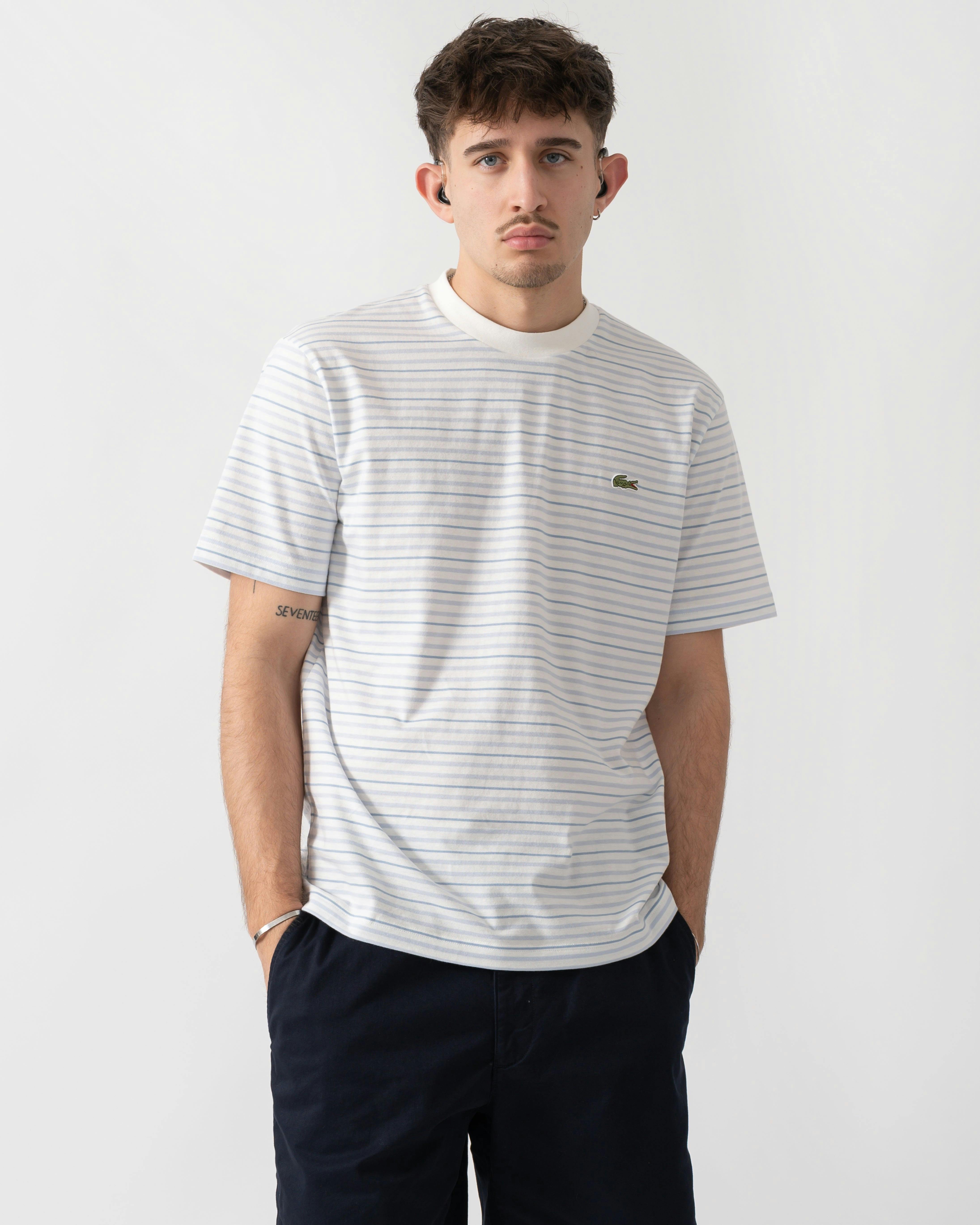 Lacoste Men's Blue Stripe Classic Fit T-Shirt - Phoenix /Flour - Phoenix /Flour - M