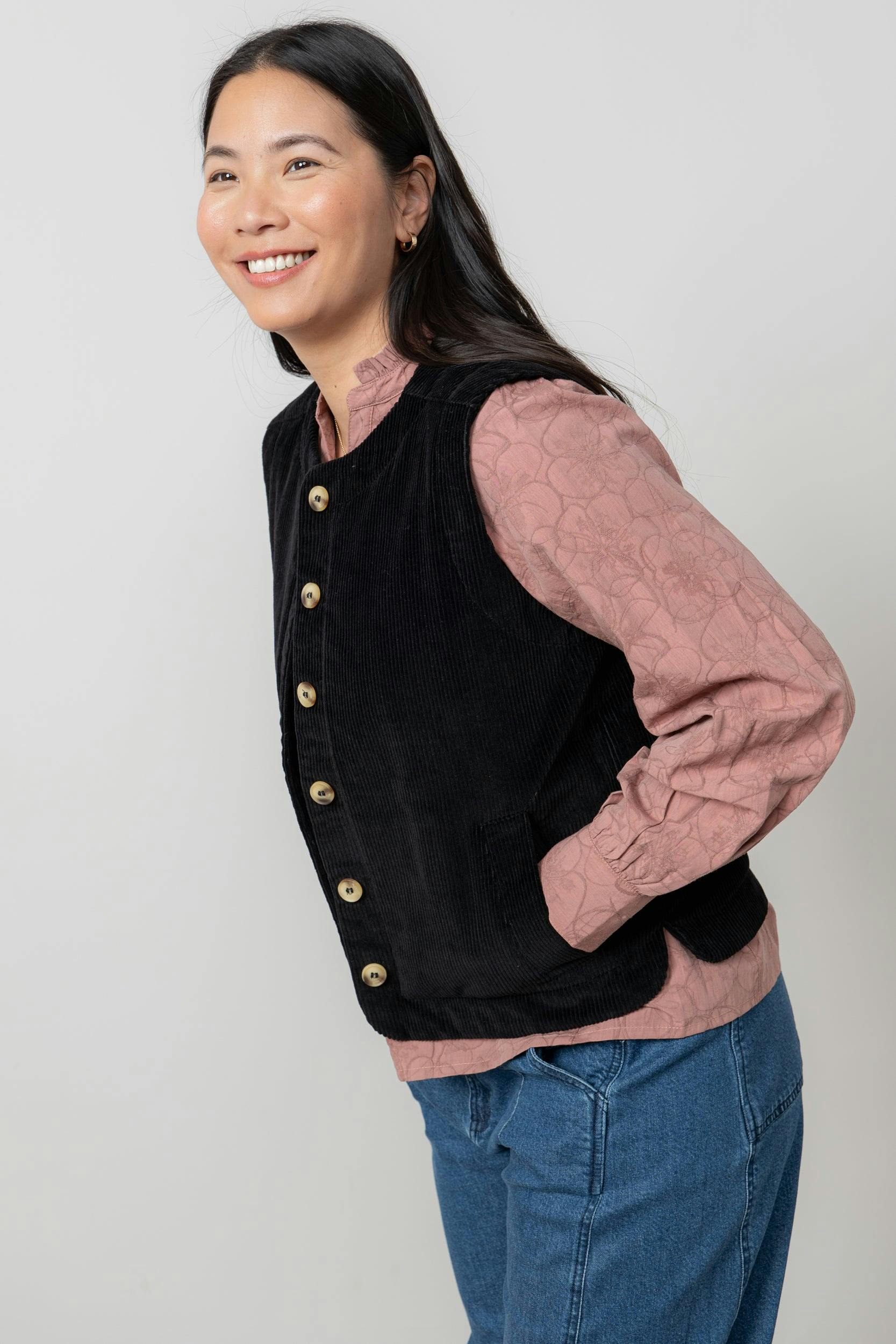 Lily & Me Black Dusk Stretch Cotton Jumbo Cord Gilet - 10