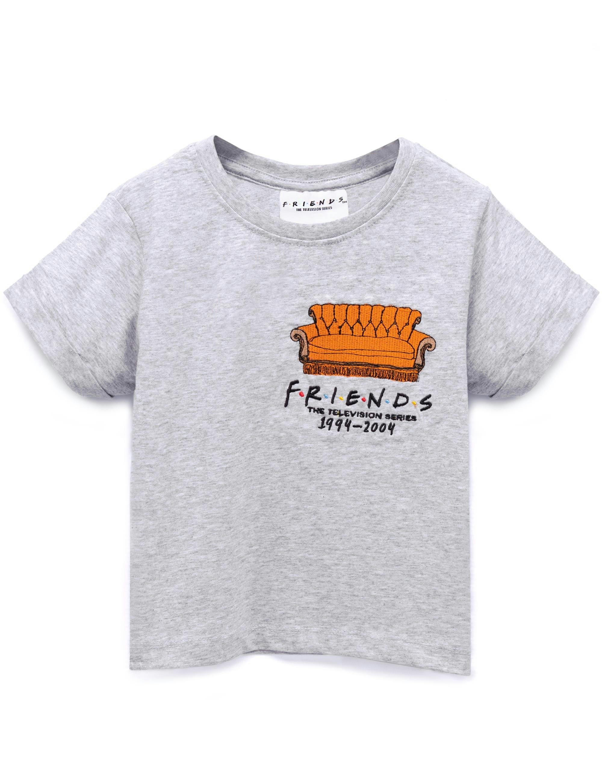 Vanilla Underground Girls Grey Friends Central Perk Couch Cropped Short Sleeved T-Shirt - 11-12 Years