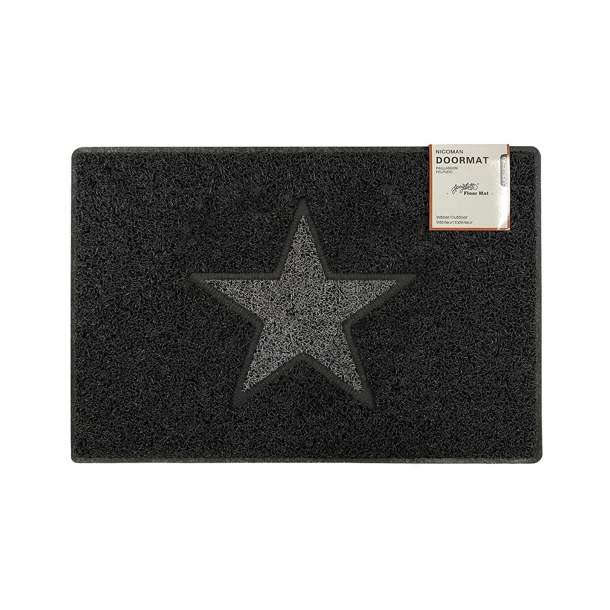 Rackhams Black/Grey Star Medium Doormat In With Star - Vinyl - 1