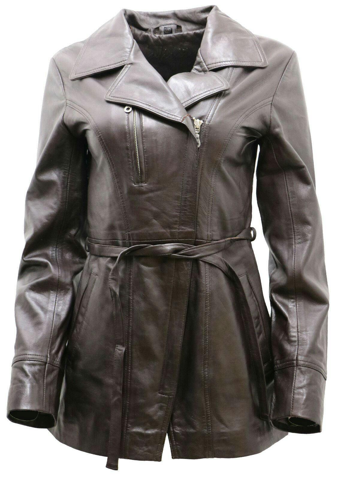 Infinity Leather Women's Brown Md Length Leather Biker Jacket-Okehampton - Uk Xl/16 | Eu 42 | Us 12