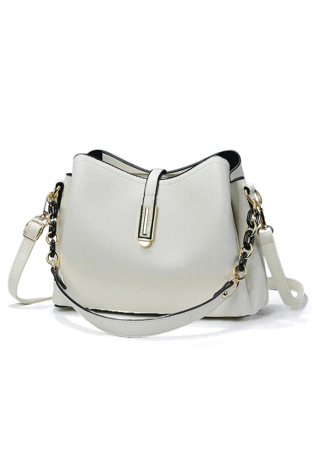 Pluspup Women's Cream Elegant Chain Strap Crossbody Shoulder Bag For