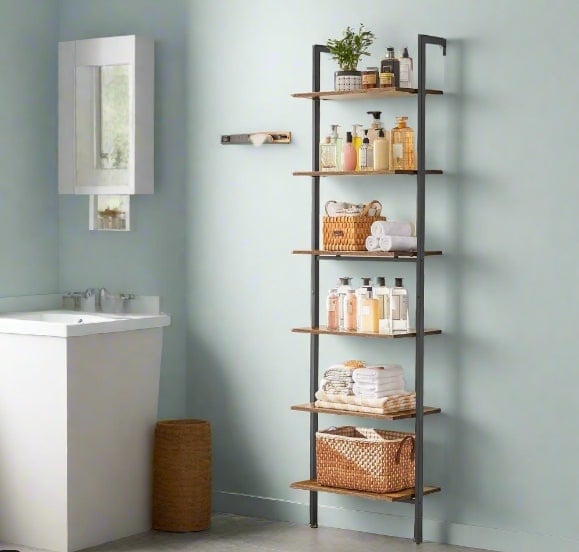 Modcraft Brown/Black 6-Tier Industrial Ladder Shelf, Rustic & Tall Bookshelf For Home Or Office