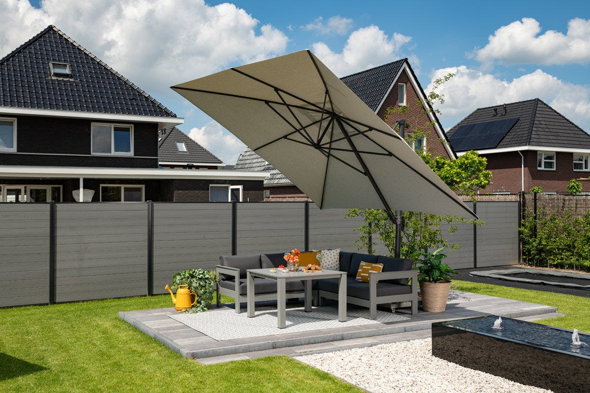 Rackhams Light/Grey Hawaii 300Cm X 300Cm Square Cantilever Parasol With 90Kg Moveable Granite Base - Sand