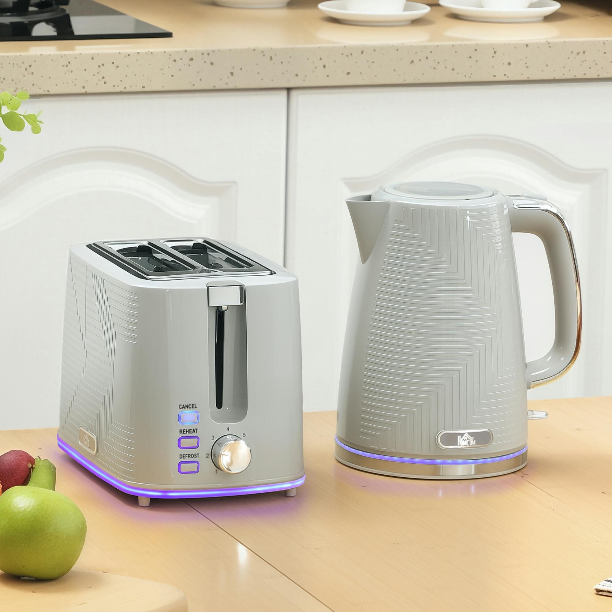HOMCOM Grey 1.7L Kettle and 2 Slice Toaster Set - Rapid Boil - Image 2