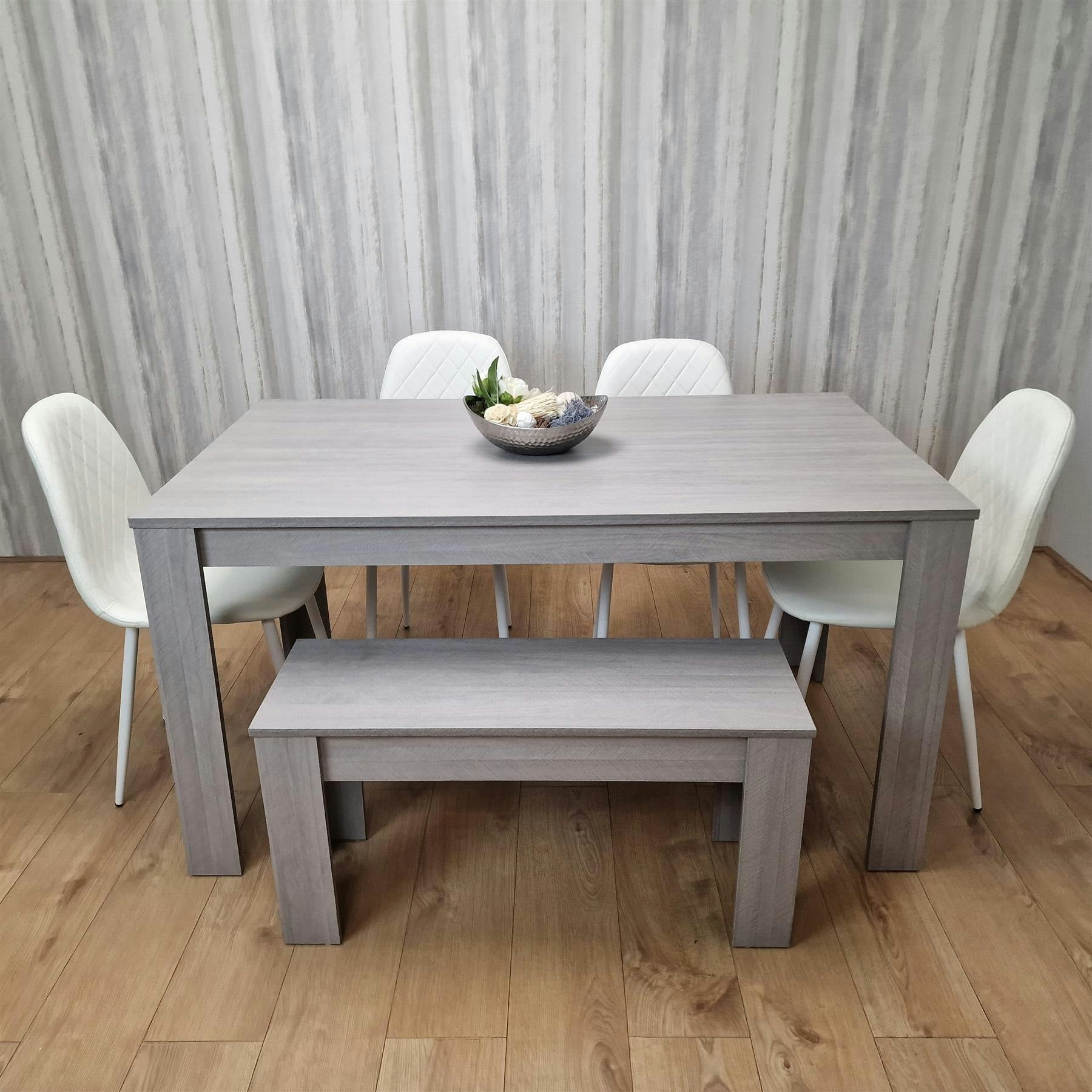 Rackhams Grey/White Dining Table Set With 4 Chairs Dining Room, Kitchen Table Set Of 4, And Bench