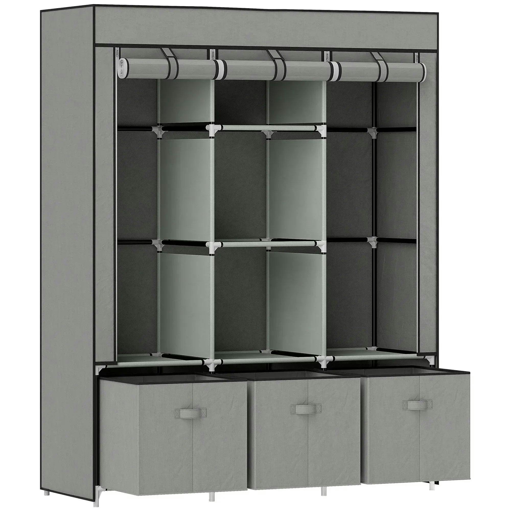B&Q - Large Fabric Wardrobe Closet 2 Rails5 Shelves 3 DrawersLight Grey - Image 6