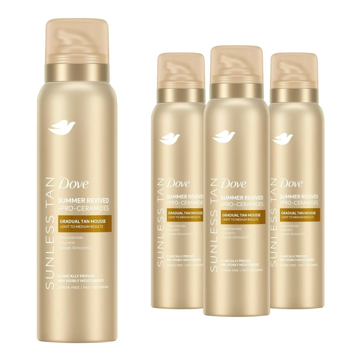 Dove Dark Derma Spa Summer Revived Self Tan Mousse 150Ml 4 Pack, Medium- Skin