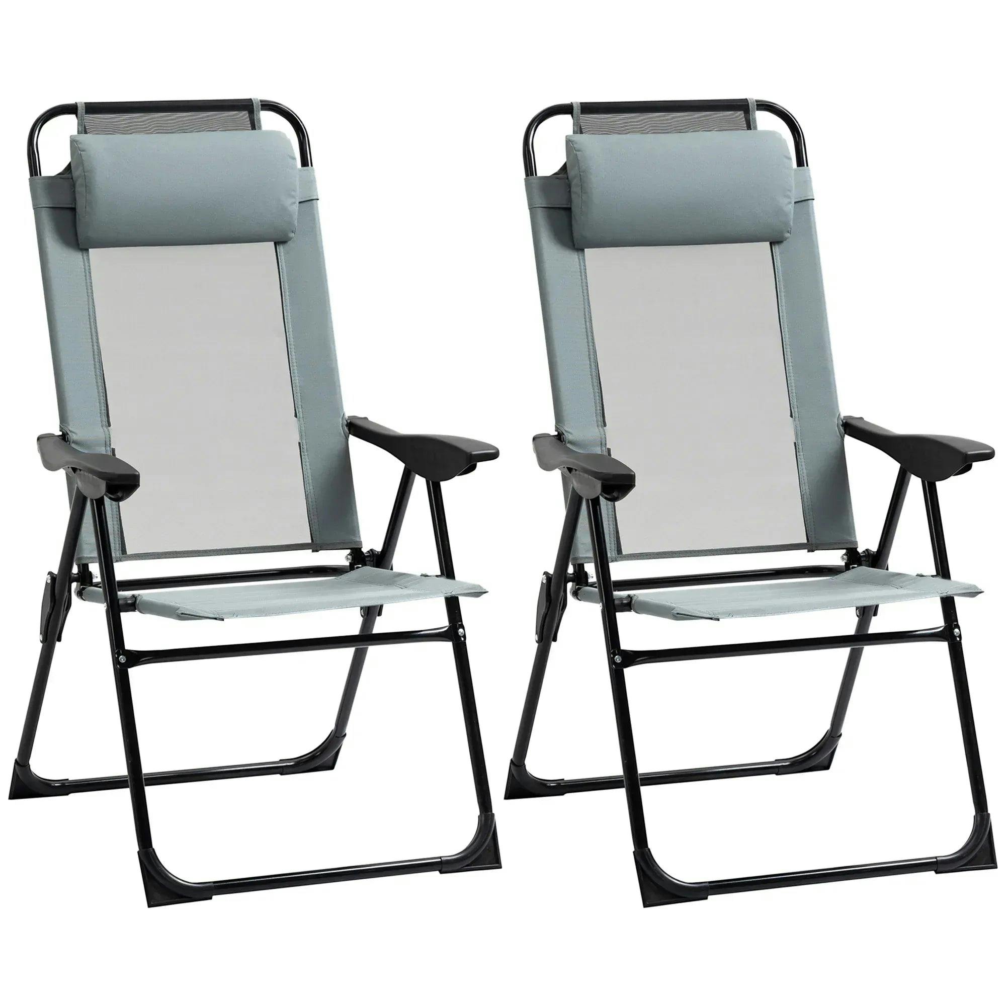 Photos - Garden Furniture Outsunny Rackhams Set of 2 Portable Folding Recliner Outdoor Patio Adjustable Backrest, Grey 