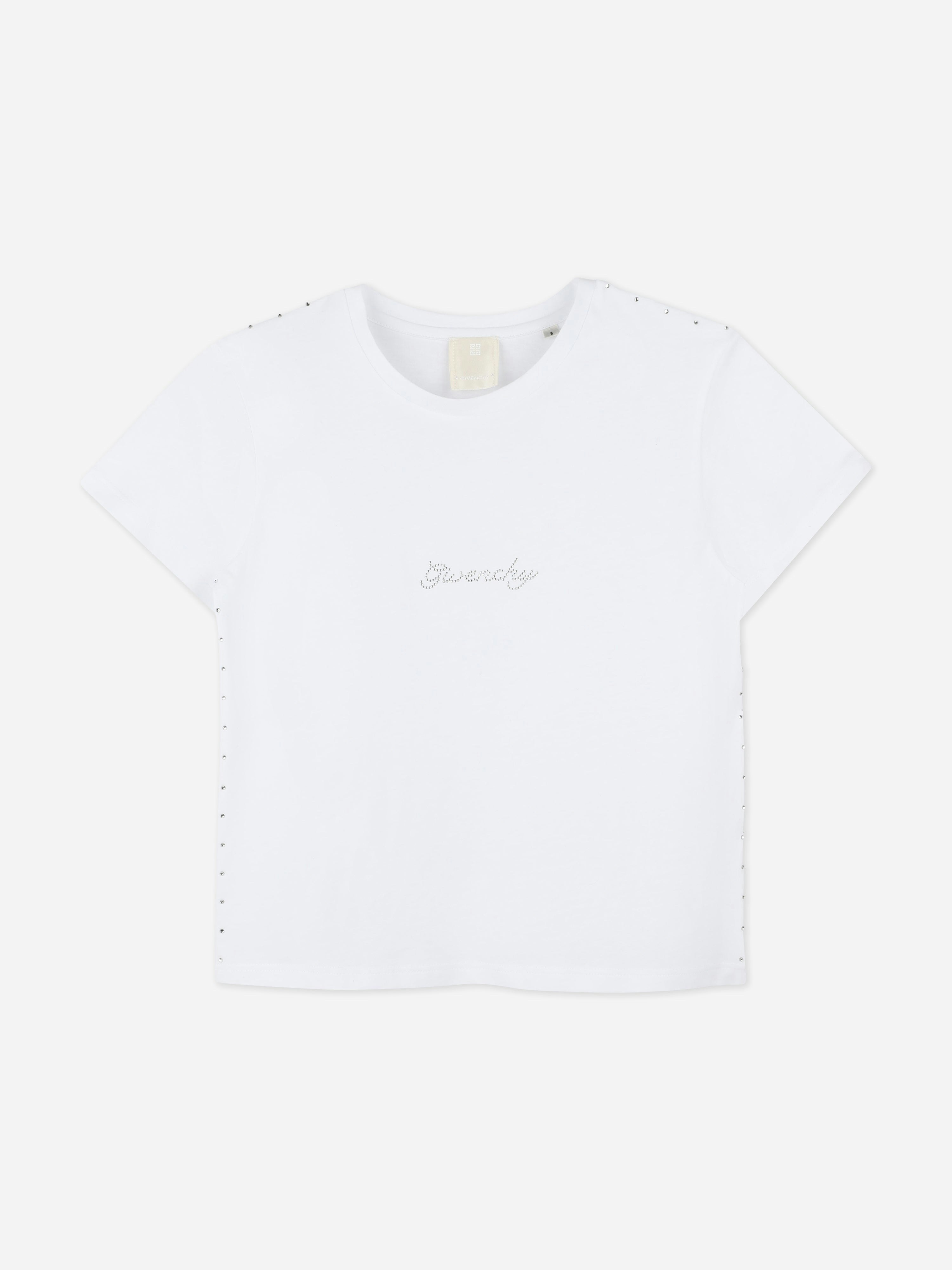 Givenchy Girls White Diamante Signature Logo T-Shirt In - 8 Yrs