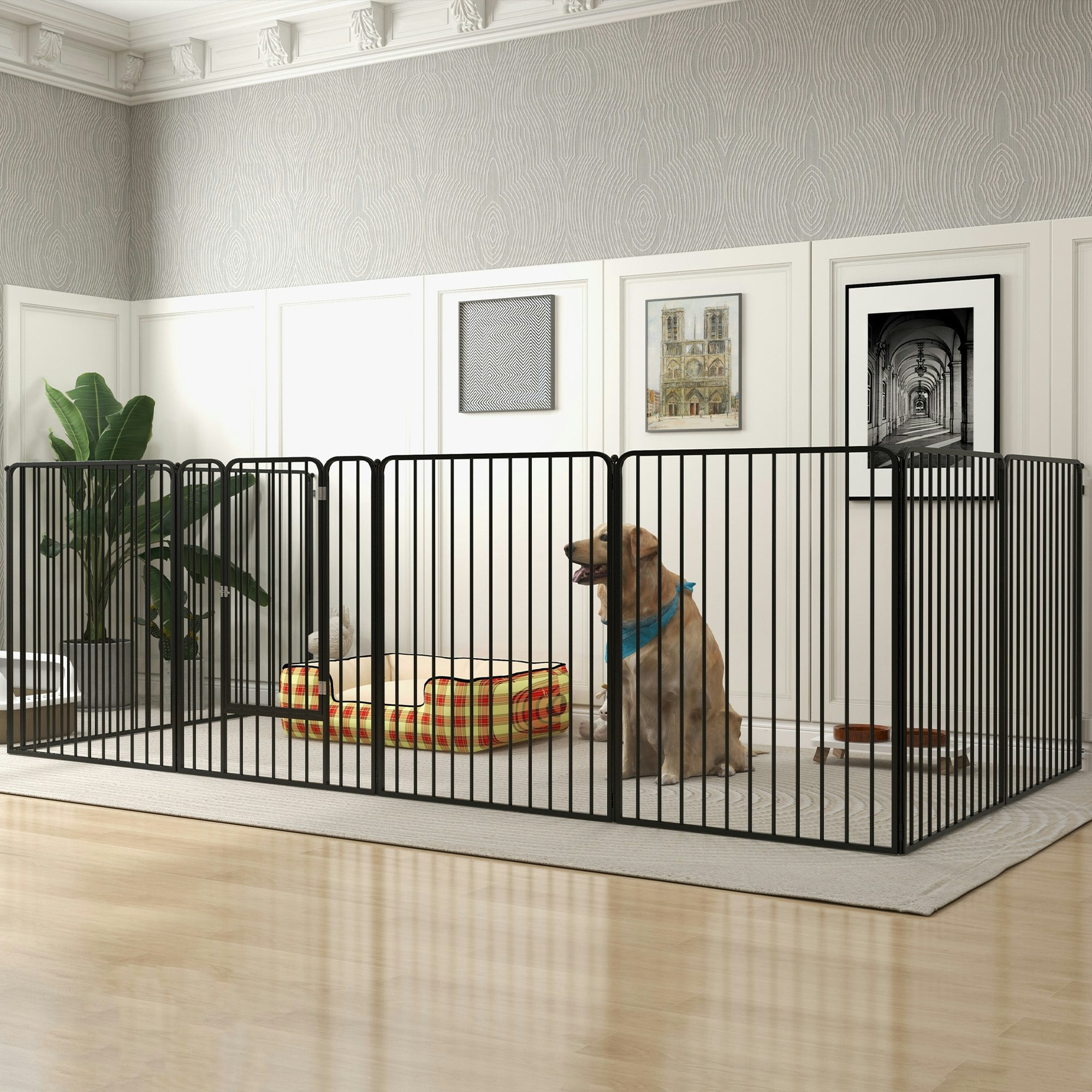 Pawhut 100Cm 8 Panels Heavy-Duty Dog Playpen For Small, Medium Dogs