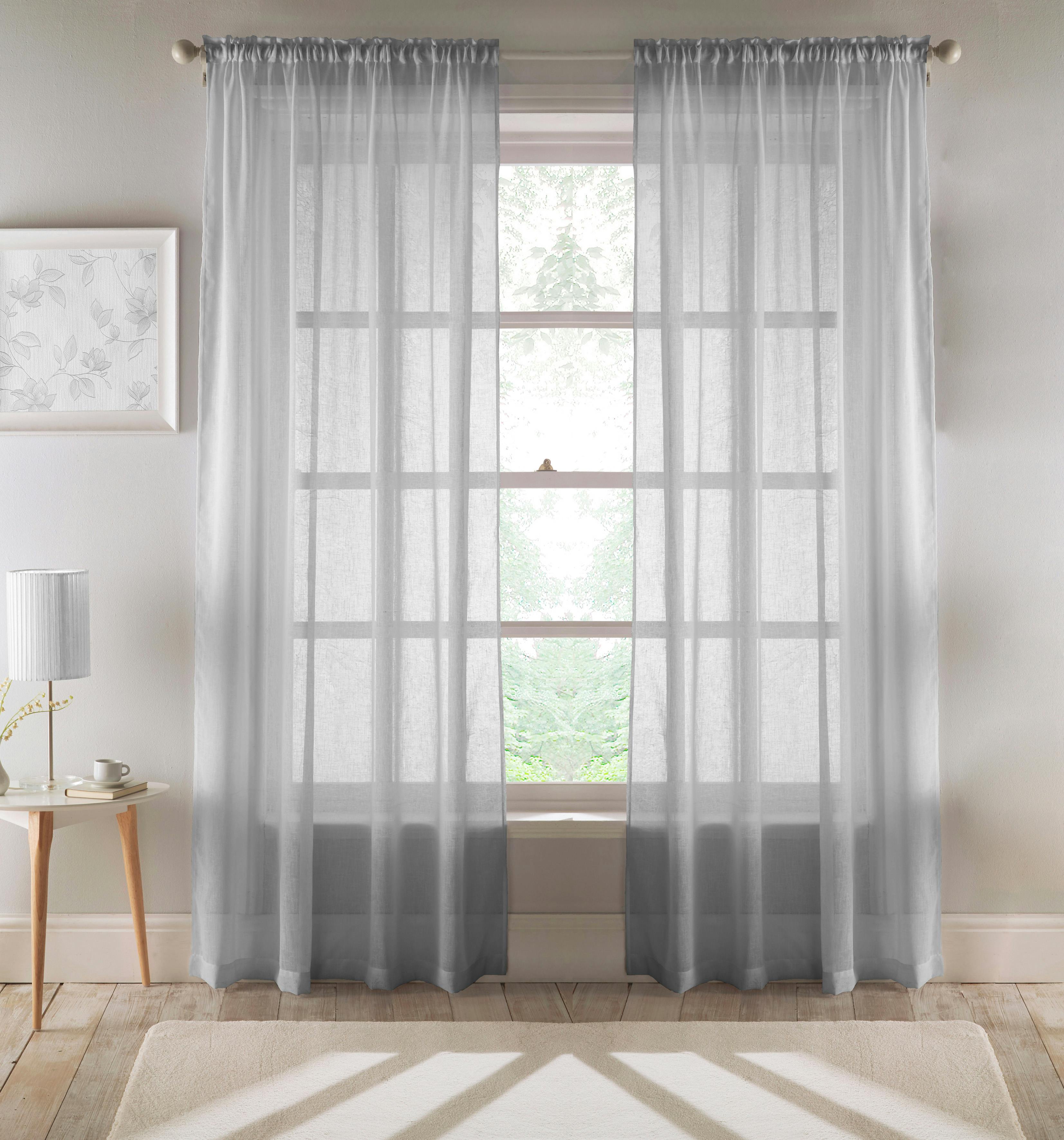 Rackhams Silver Recycled Eco Friendly Linen Look Plan Voile Panel Pair With Rod Pocket- Ready To Hang - 55" (140Cm) Width X 54" (137Cm) Drop