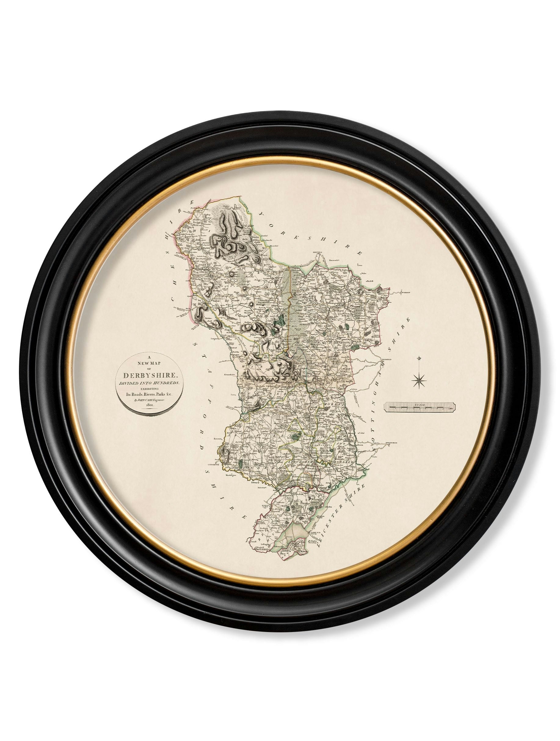 Exceptional Art Black C.1806 County Maps Of England - Round - 96 X 96Cm - Derbyshire
