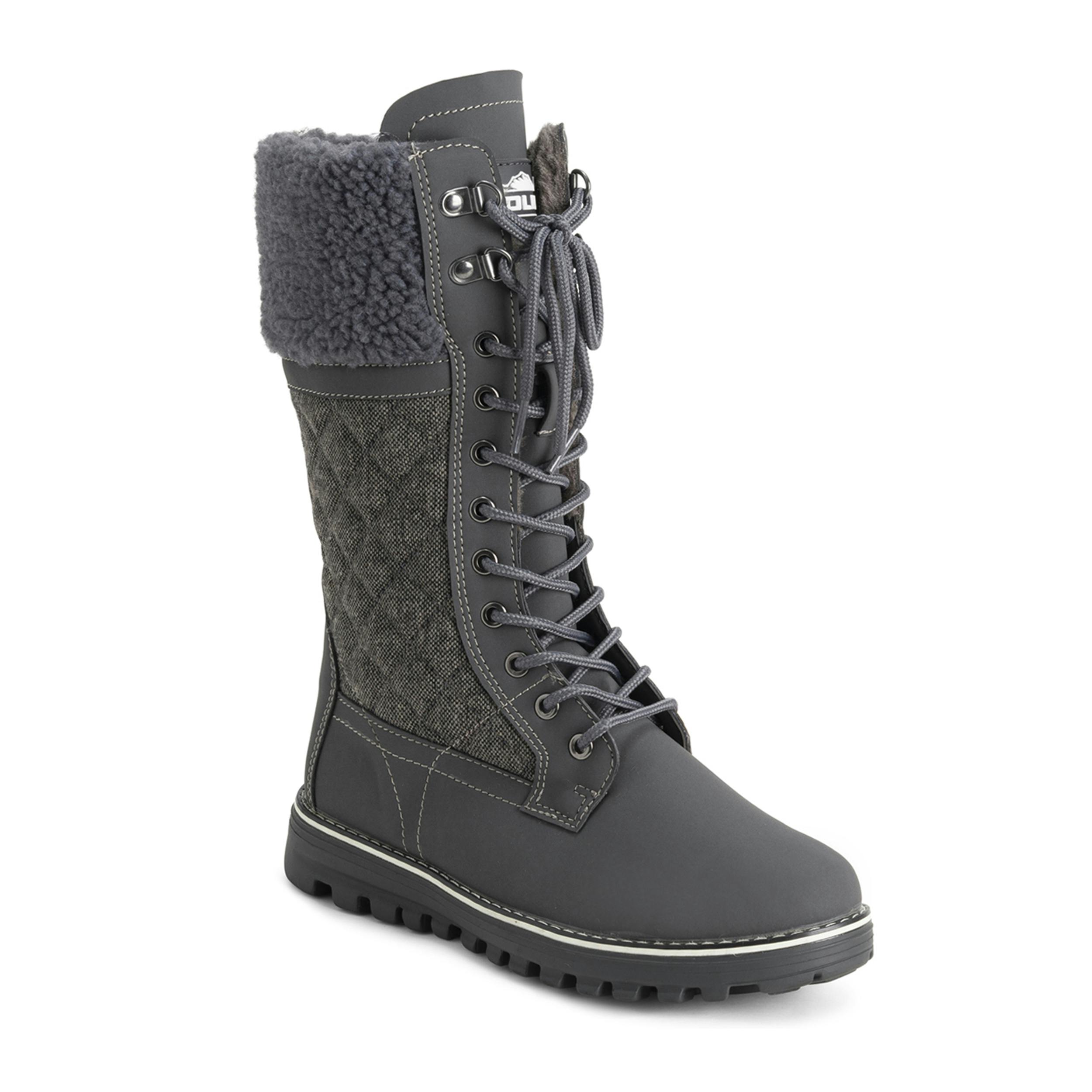 Viva Women's Grey Textile Thermal Waterproof Outdoor Snow Winter Calf Boots - 6 - Textile