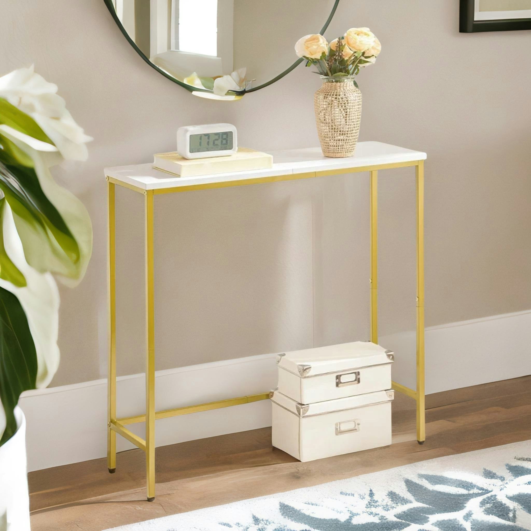 Rafaelo Mobilia Gold Industrial Slim Hallway Console Table
