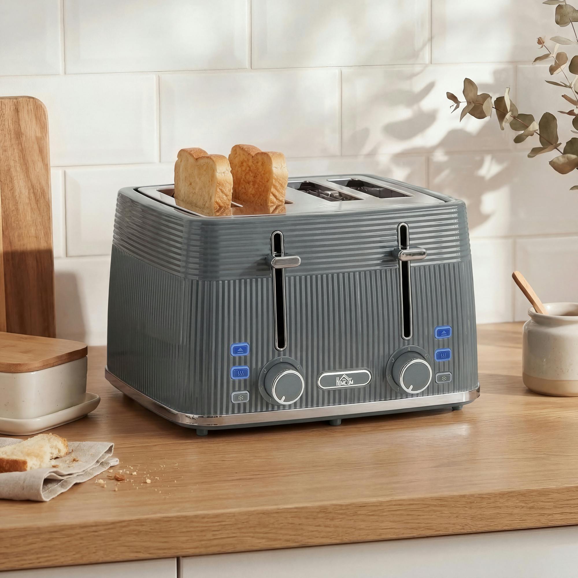 Homcom 4 Slice Electric Toaster With 7 Browning Levels, 1860W, Grey - Image 4