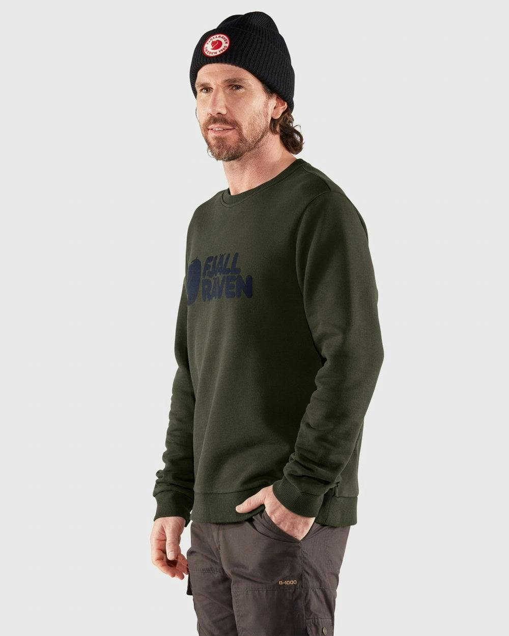 Fjallraven Logo Sweatshirt for Men in Tan, Size XL, Organic Cotton Long Sleeve Pullover - Image 2