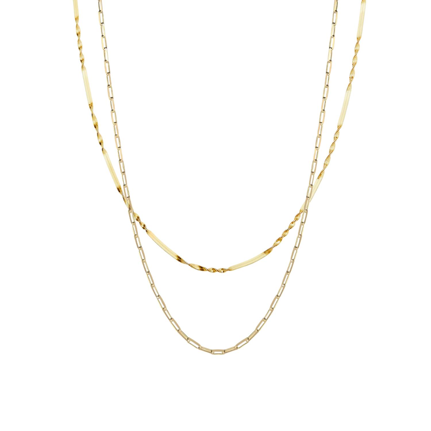 Spero London Silver/Gold Semi Twisted And Paperclip Chain Sterling Layering Necklace Set