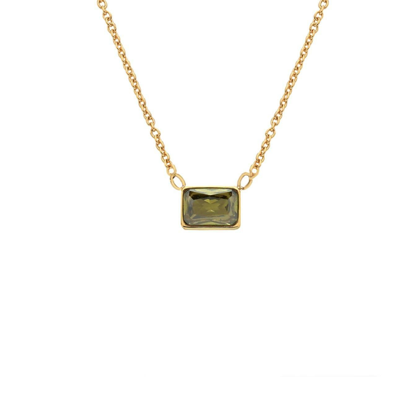 Say It With Yellow/Gold Emerald Cut Birthstone Necklace - August - Peridot