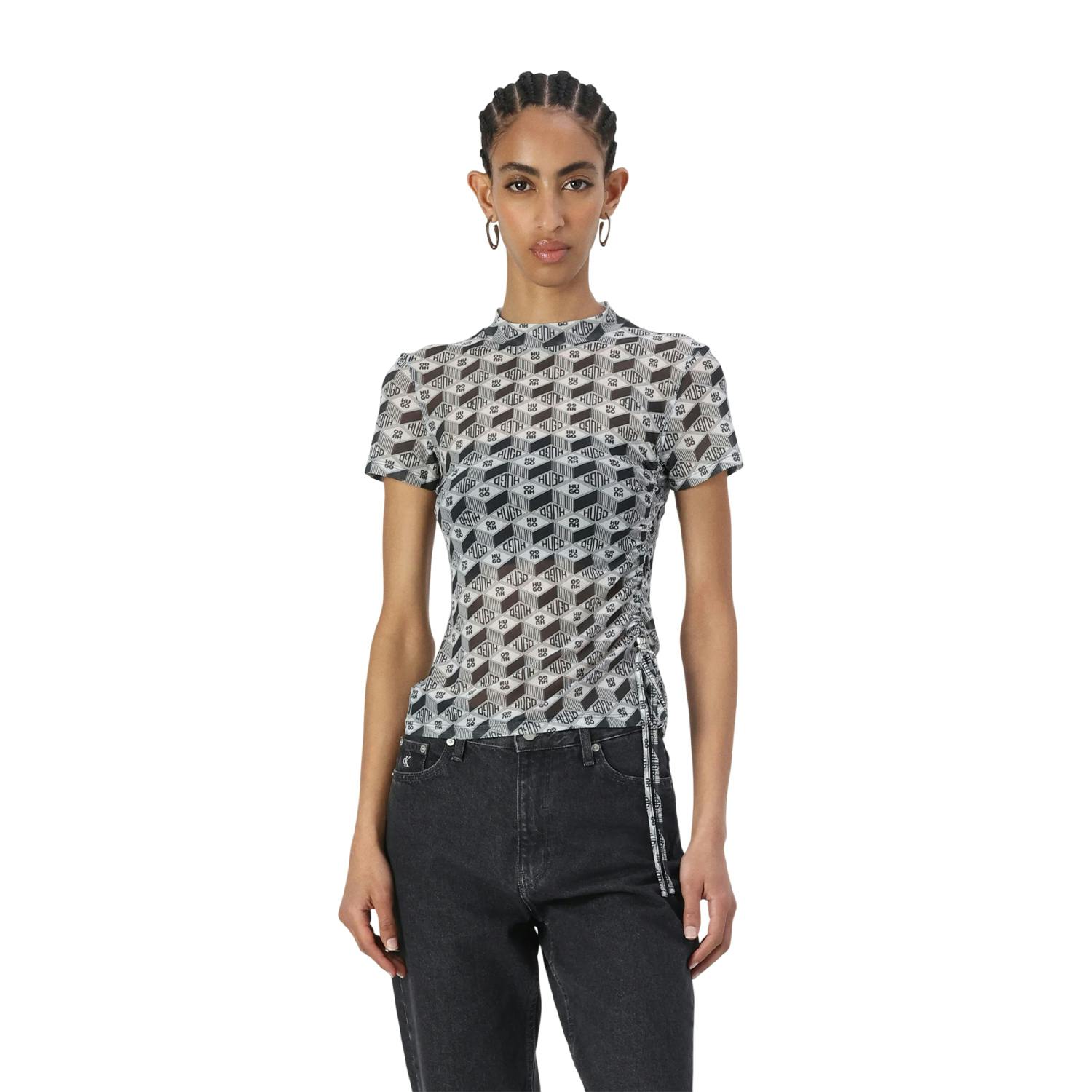 Hugo Women's Grey Lettering Mock Neck T-Shirt - Xs - 100% Mixed