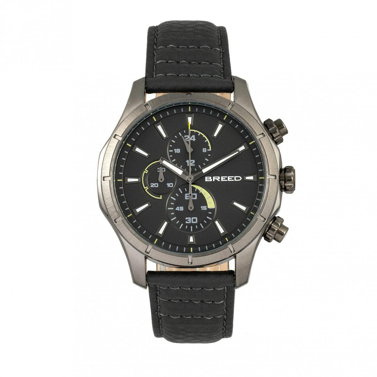 Breed Light Lacroix Chronograph Leather-Band Watch - Gunmetal/Charcoal