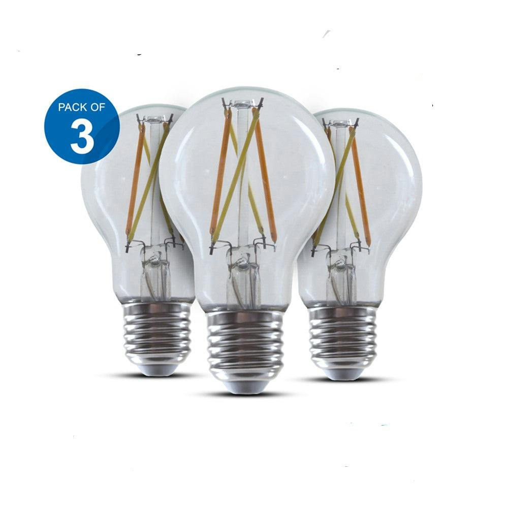 Rackhams White Smart Wifi Filament Bulbs 3-Pack, 6.5W E27 Led, Cct Colour Changing, Dimmable, App & Voice Control | Pack Of 3