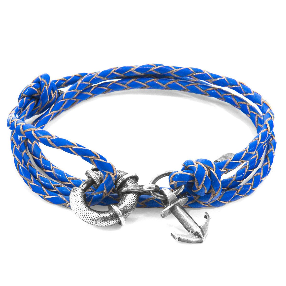 Anchor & Crew Blue/Silver Royal Clyde Anchor And Braided Leather Bracelet