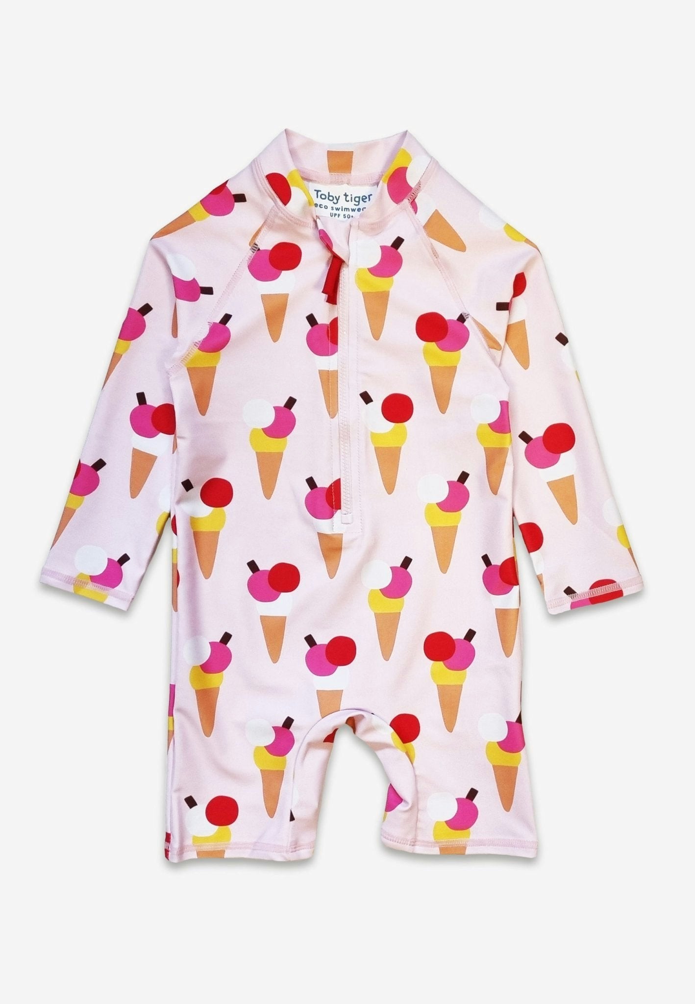Toby Tiger Cream Ice Cones Print Long-Sleeved Baby Swimsuit - 12-18M / 86Cm