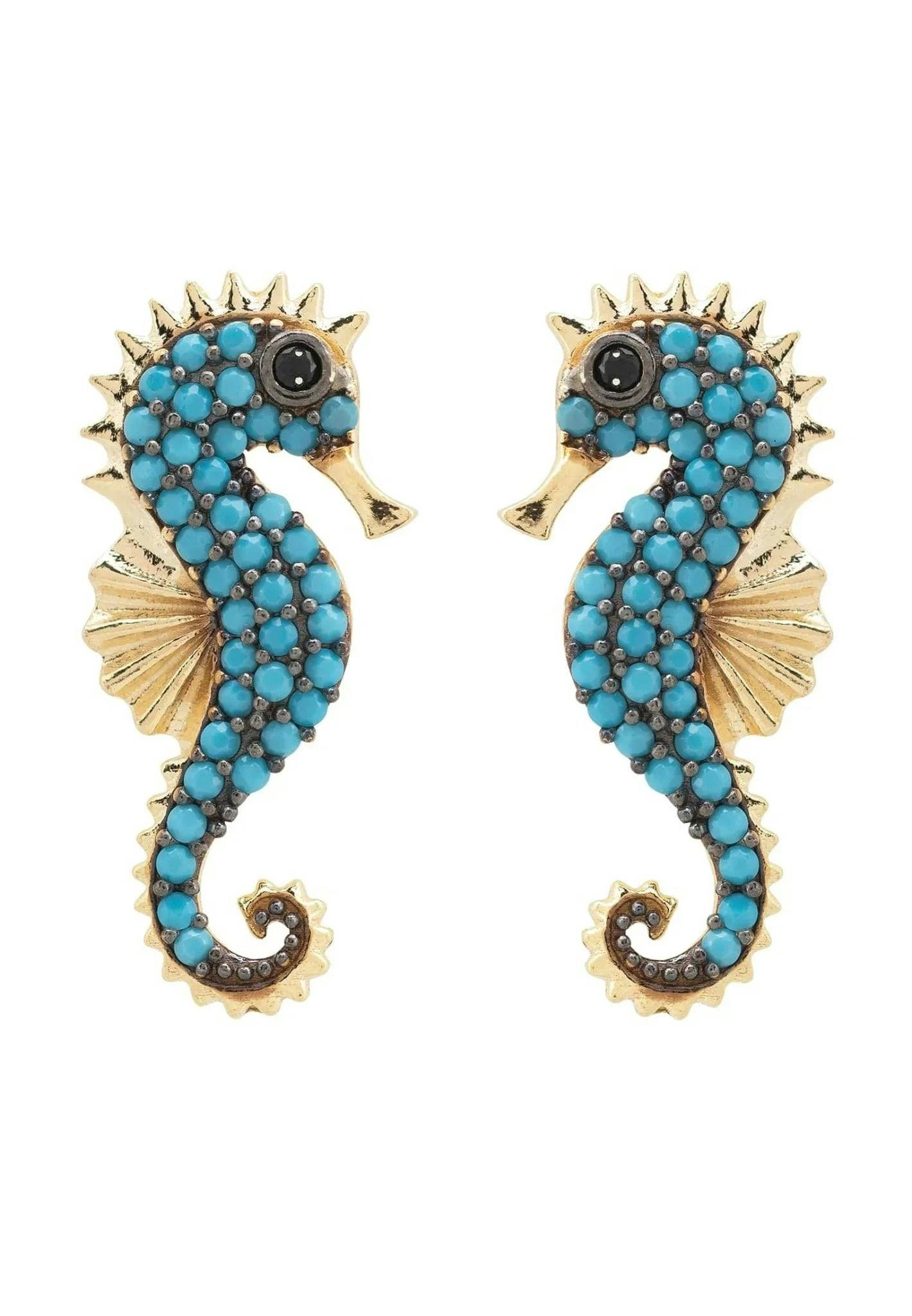Latelita Turquoise/Gold Seahorse Earrings