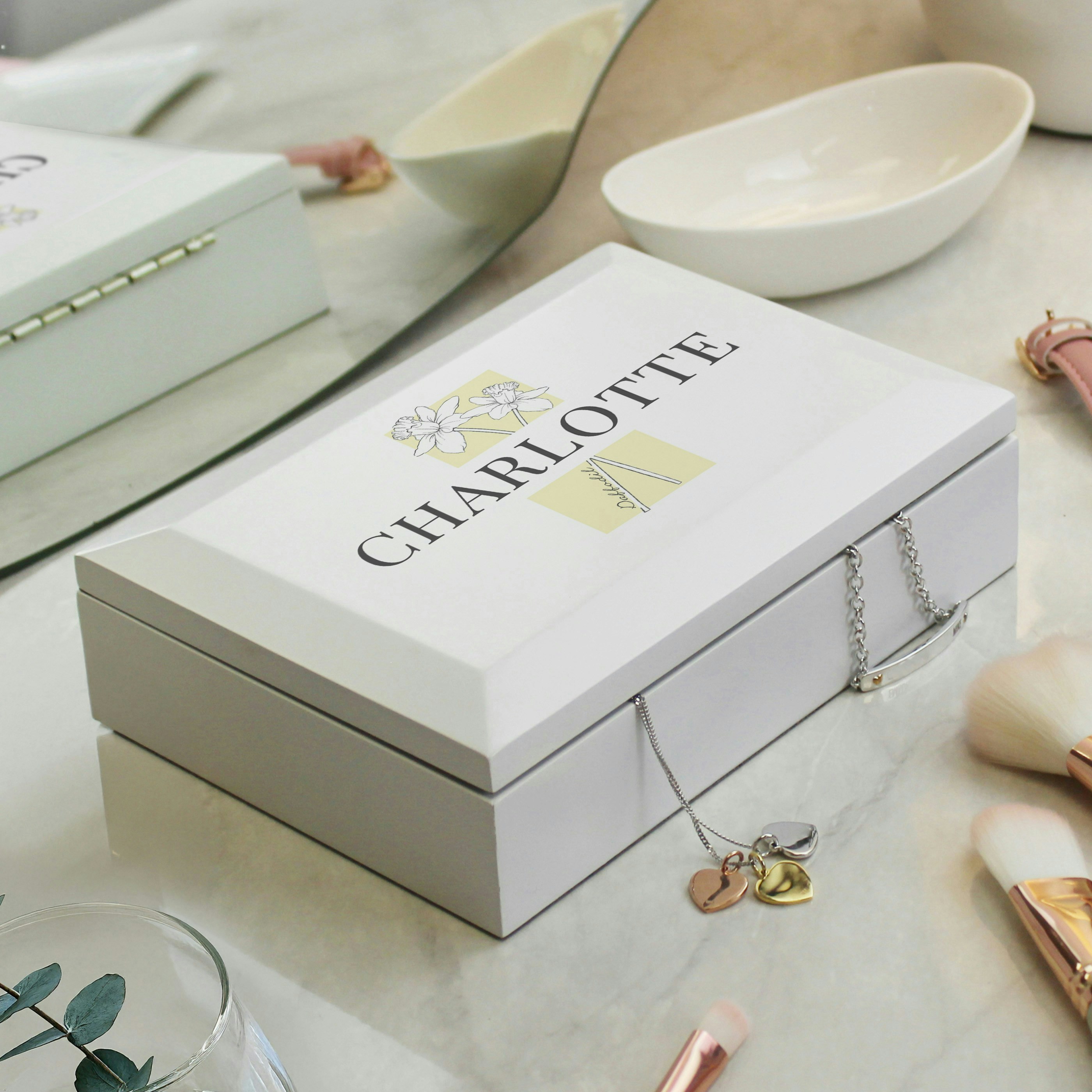 Personalised Memento Company Personalised Birth Flower Wooden Jewellery Box