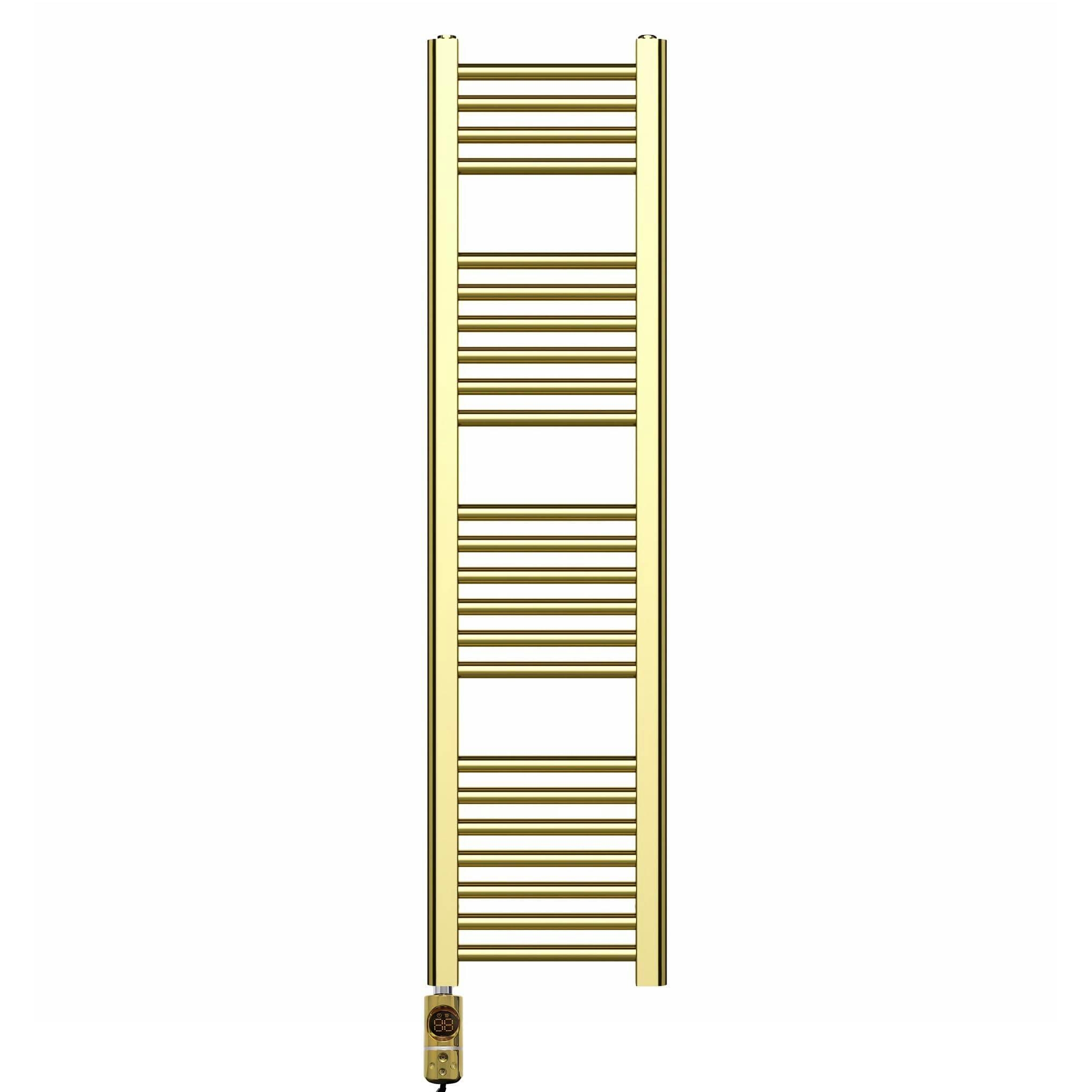 Myhomeware Gold 300 X 1200 Mm Shiny Electric Bathroom Towel Rail Radiator Heater With Af Thermostatic Electric Element Pre-Filled