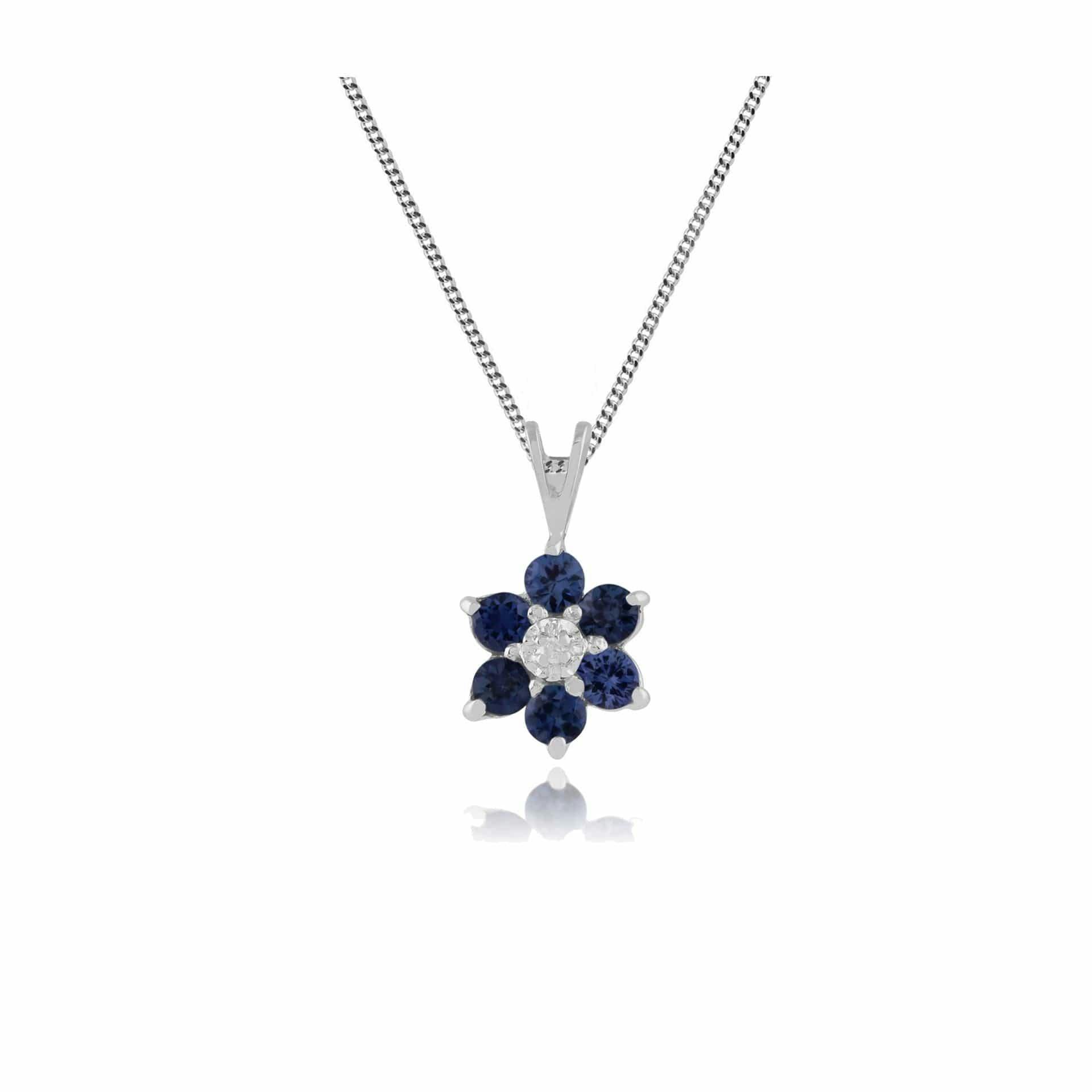 Gemondo White/Gold Floral Round Sapphire & Diamond Cluster Pendant In 9Ct