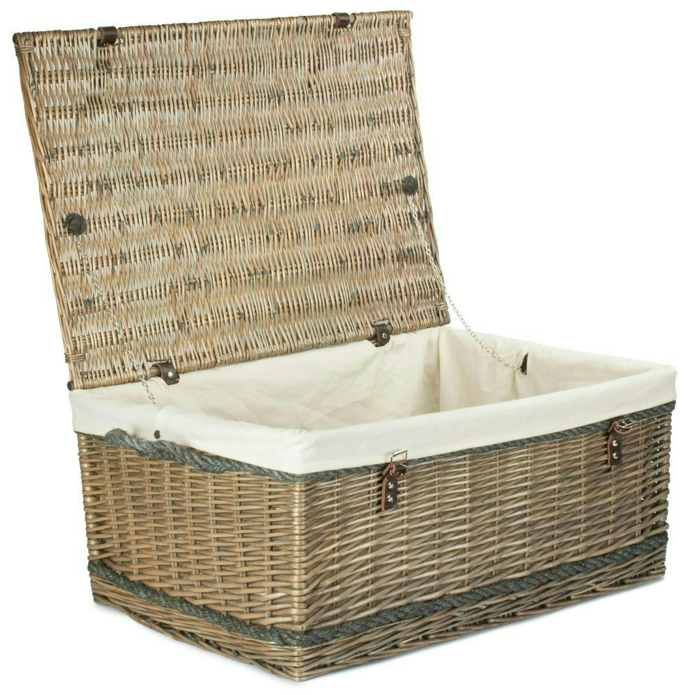 Rackhams White 72Cm Antique Wash Rope Handled Picnic Basket