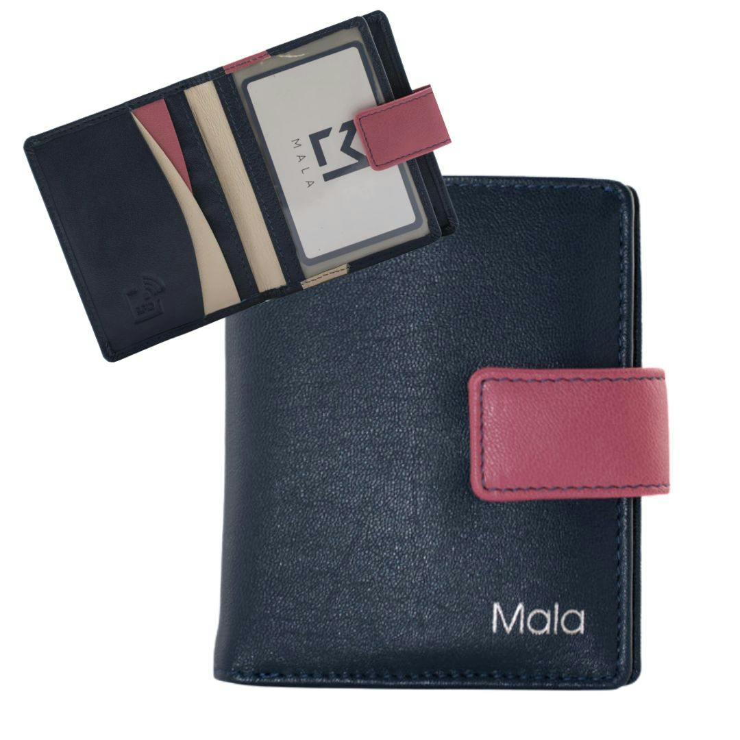 Mala Leather Kora Two-Tone Leather Small Tab Purse - Navy