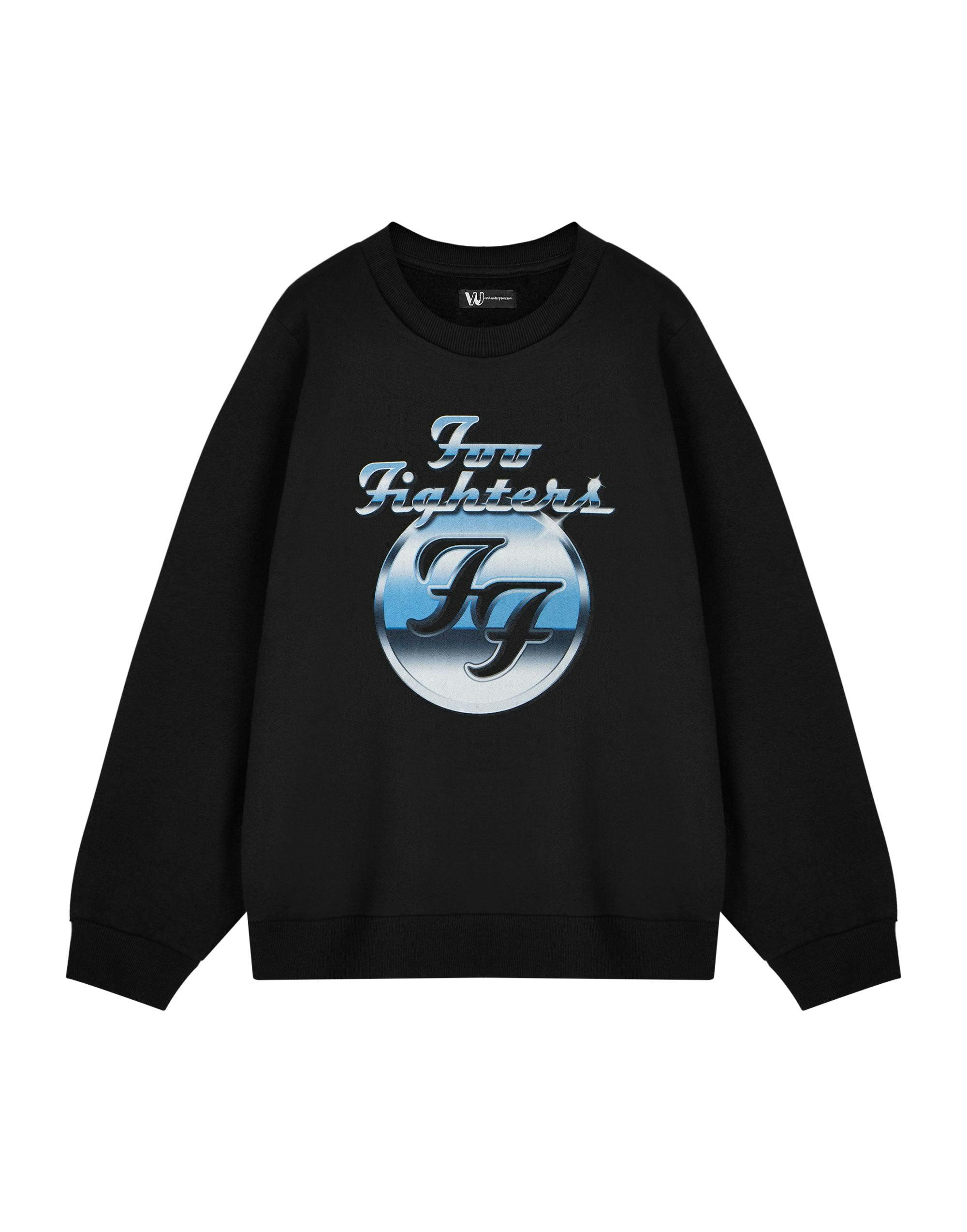 Vanilla Underground Unisex Black Foo Fighters Metal Shine Adults Sweatshirt - Medium