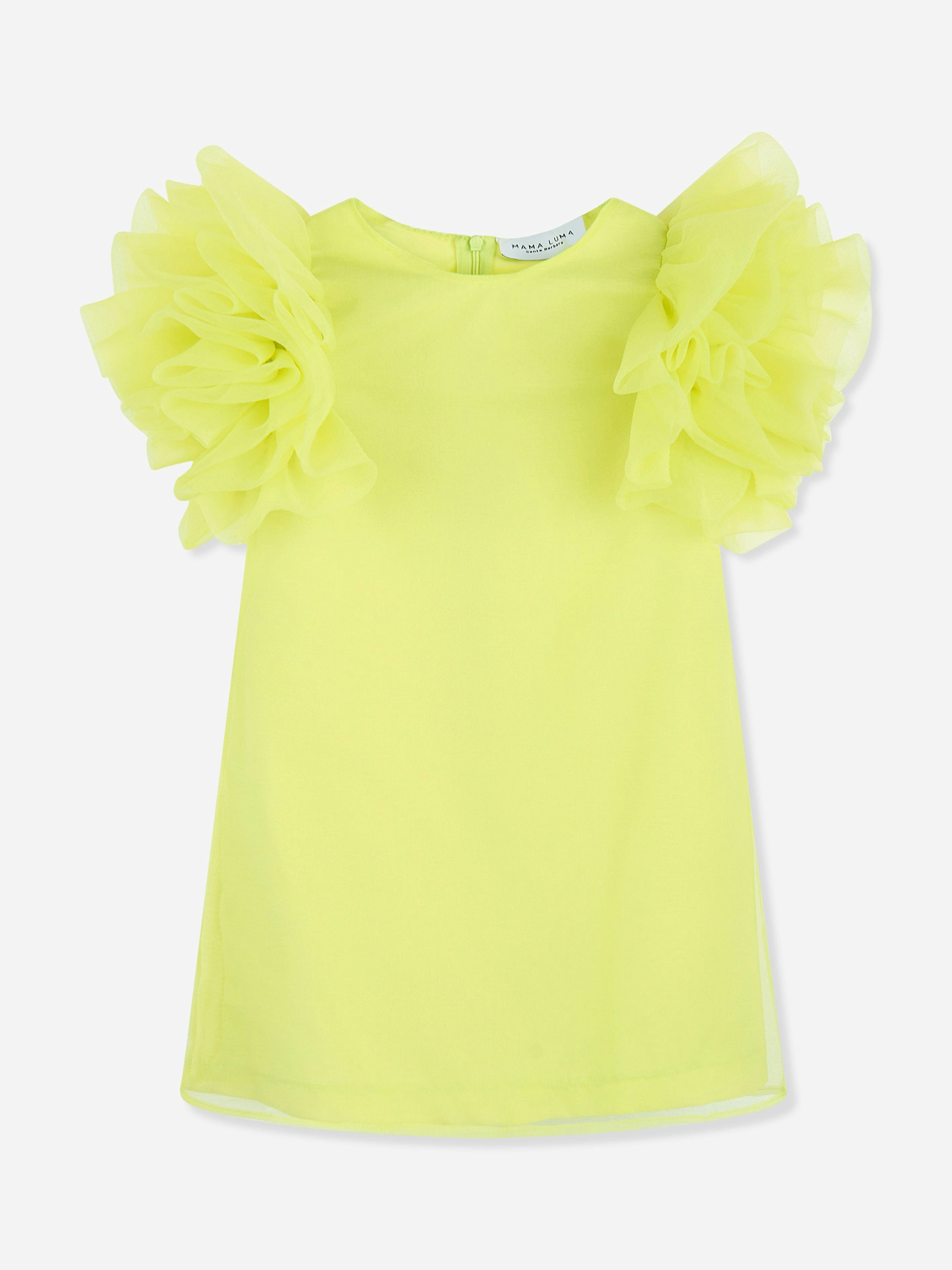 Mama Luma Girls Yellow Organza Ruffle Sleeve Dress In - 9 - 10 Yrs