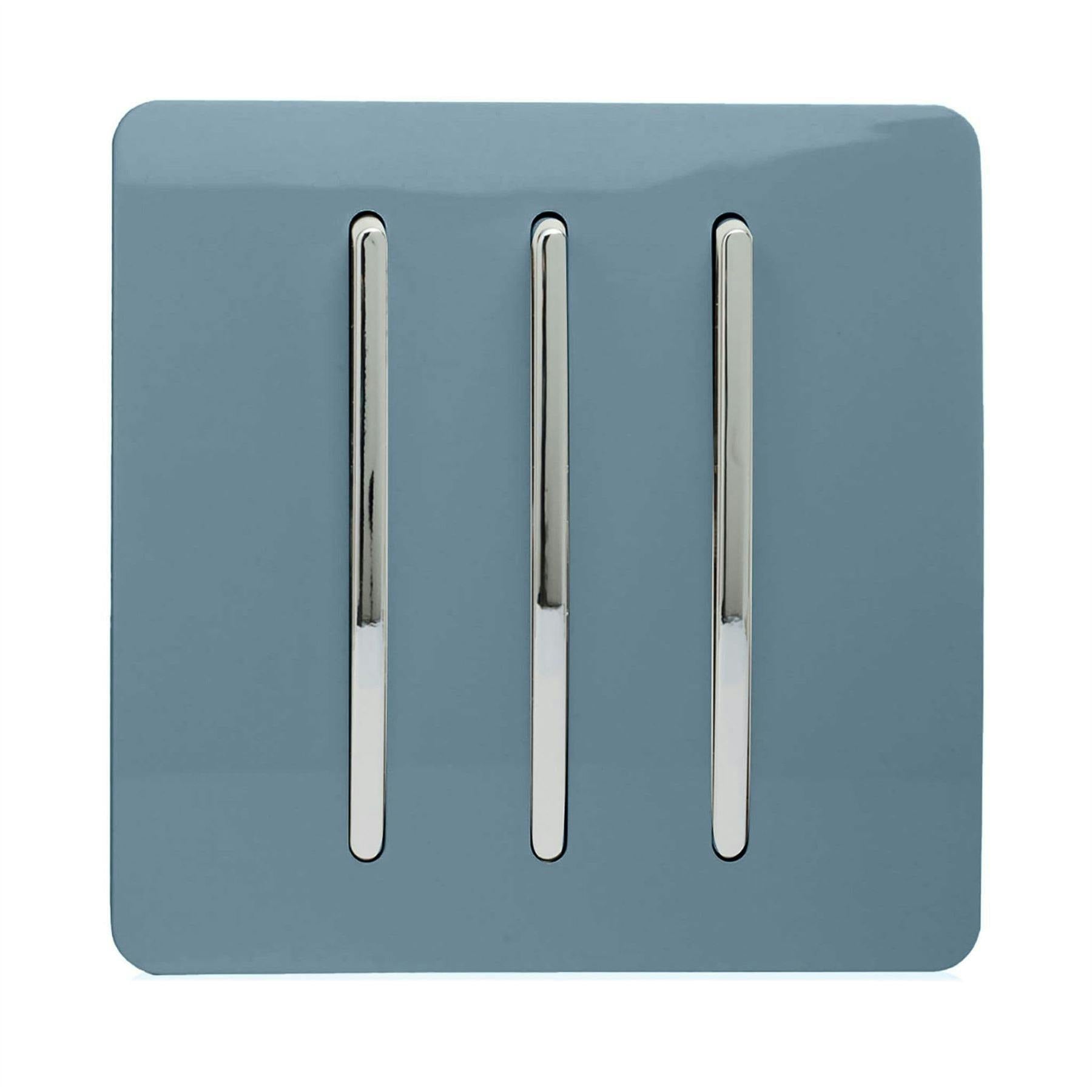 Trendi 3 Gang 2 way 240V Screwless Raised Front Plate Plastic Artistic Modern Glossy 10 Amp Chrome Rocker Triple Electrical Wall Light Switch Sky Blue - ART-SS6SK - Image 6