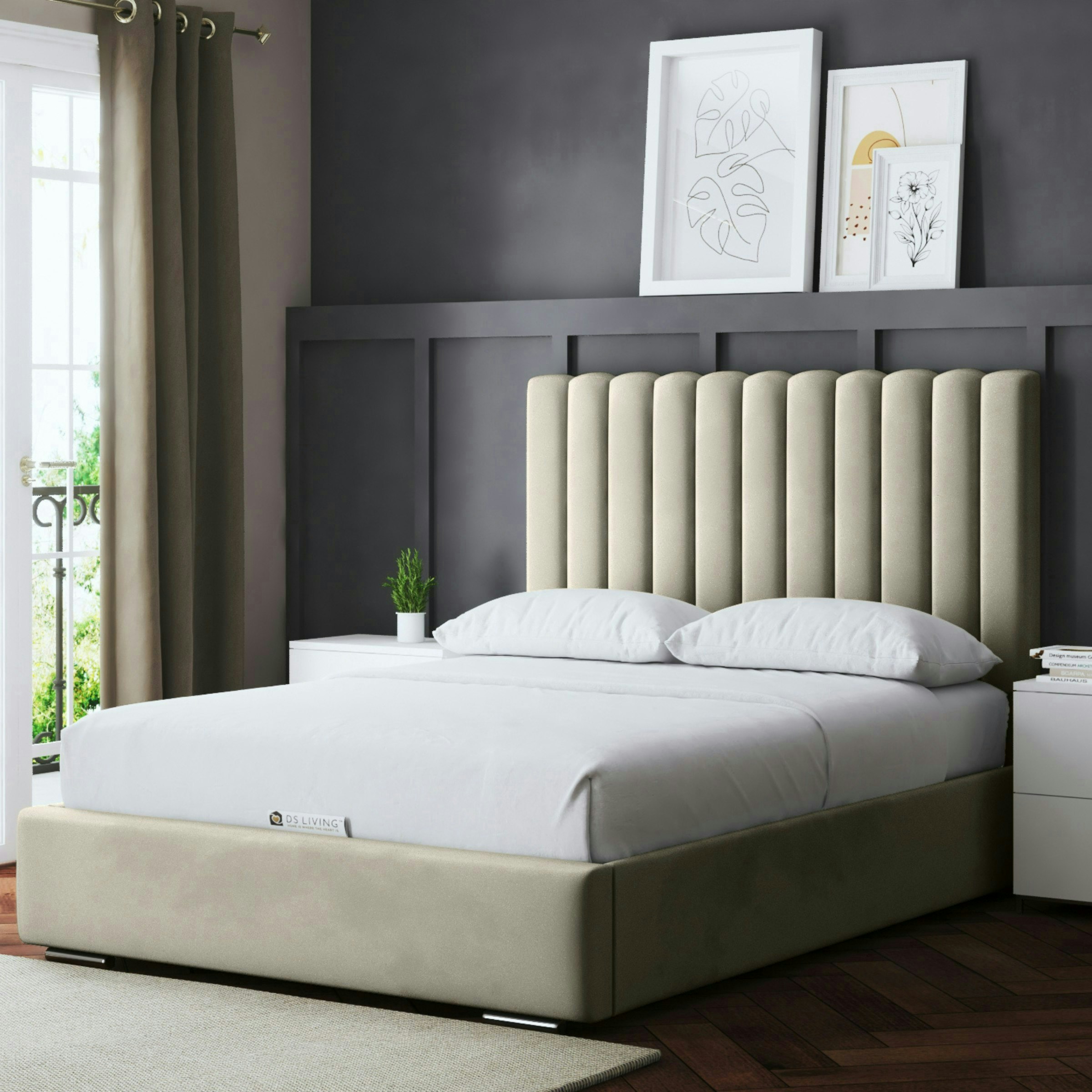 Rackhams Beige Evangeline Divan Bed With Upholstered Headboard - Single / 3Ft