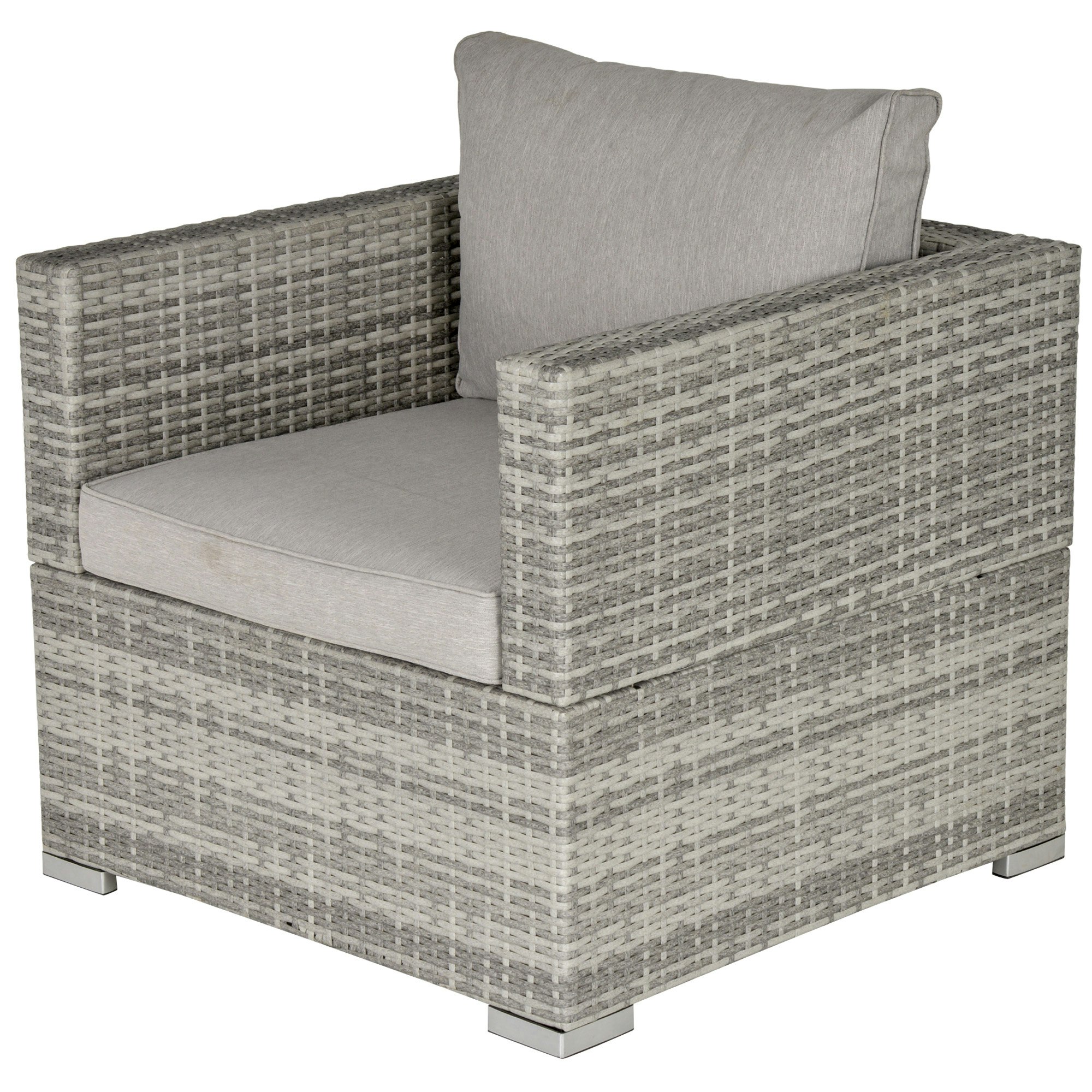 Rackhams Grey Single Wicker Sofa Chair W/ Padded Cushion, Garden Balcony - Metal, Pe Rattan, Polyester - 75Cm X 75Cm X 65 Cm