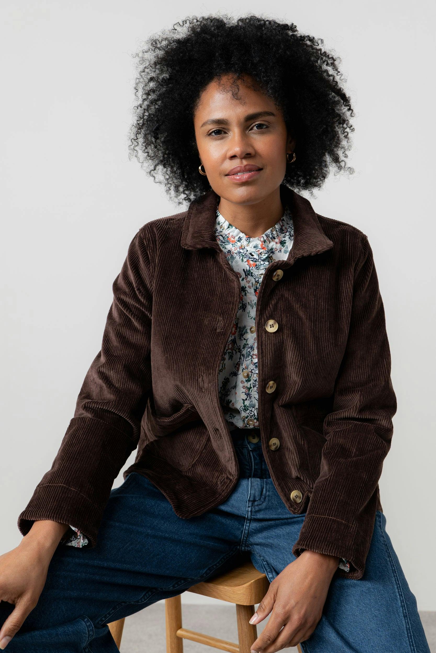 Lily & Me Ash Stretch Cotton Jumbo Cord Jacket Chocolate - 18 - Chocolate