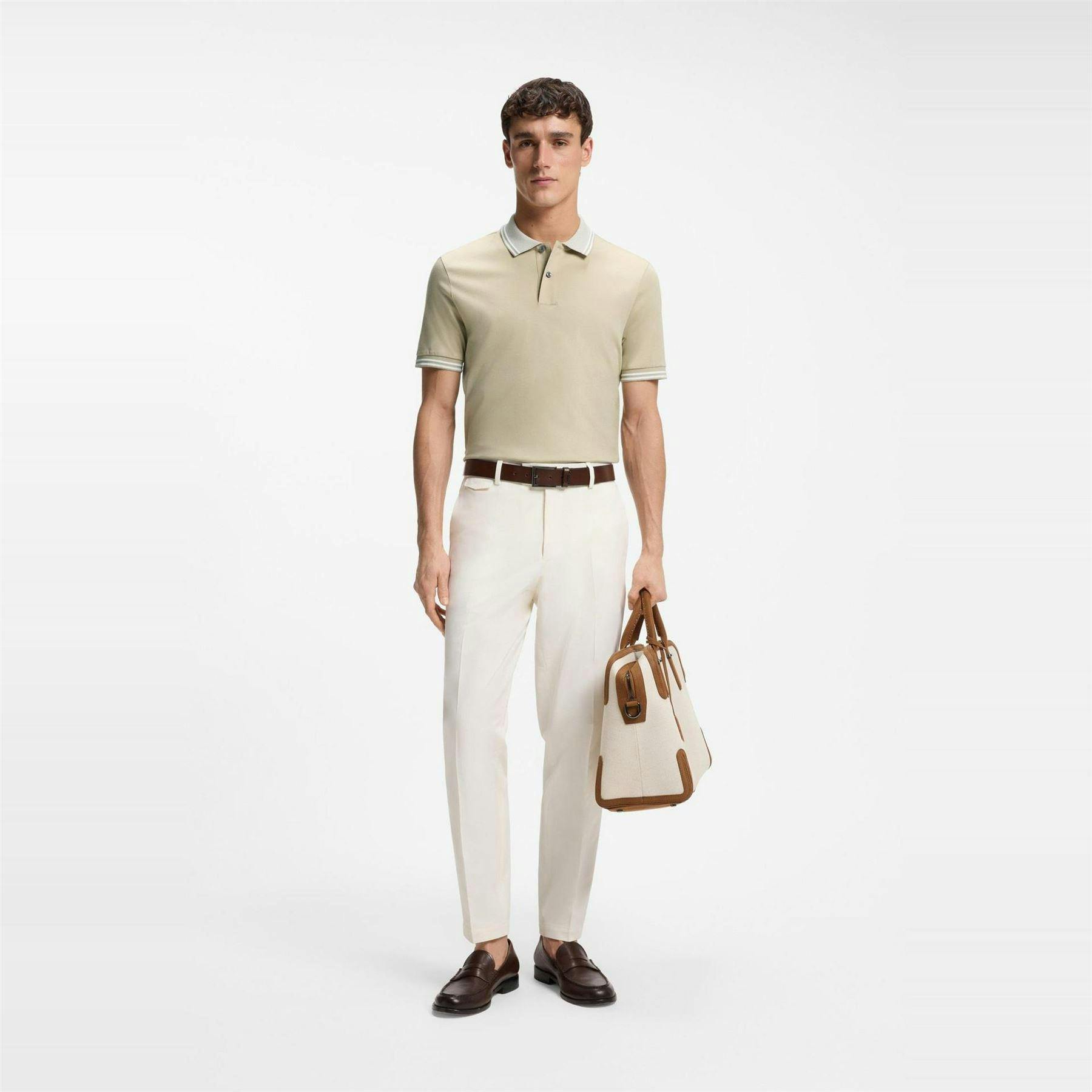 Boss Men's Beige Logo Cotton Short-Sleeved Polo Shirt - L - 100% Mixed