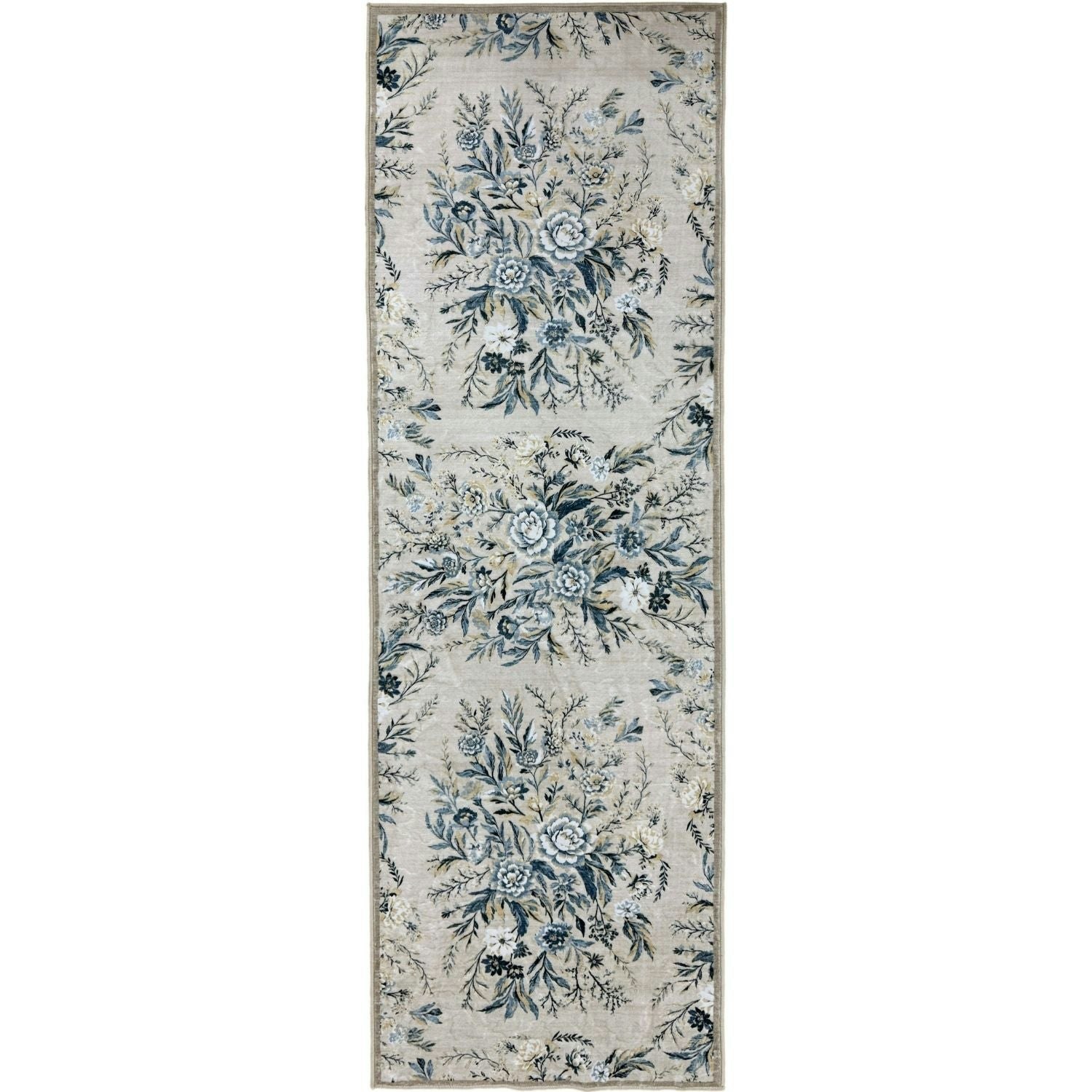 Rackhams Cream/Blue Classical Winter Bloom Rug - 60X180 Cm