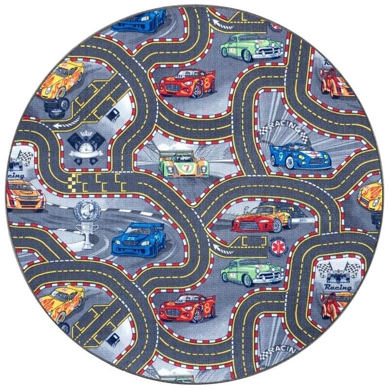 Rackhams Grey Play Rug For Kids – Race Track Design - Ø 133 Cm